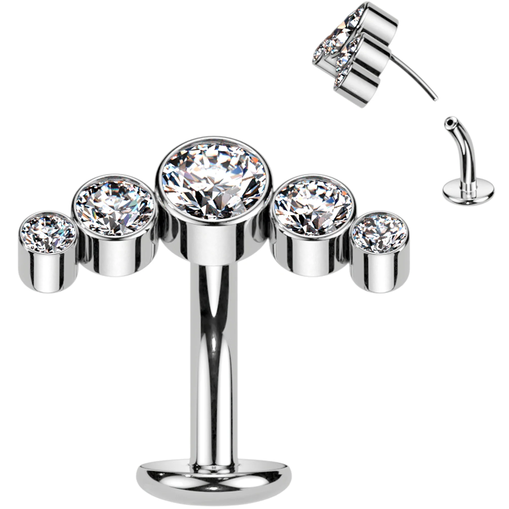 Cubic Zirconia Gem Titanium Curve Threadless Floating Belly Ring - Image 2