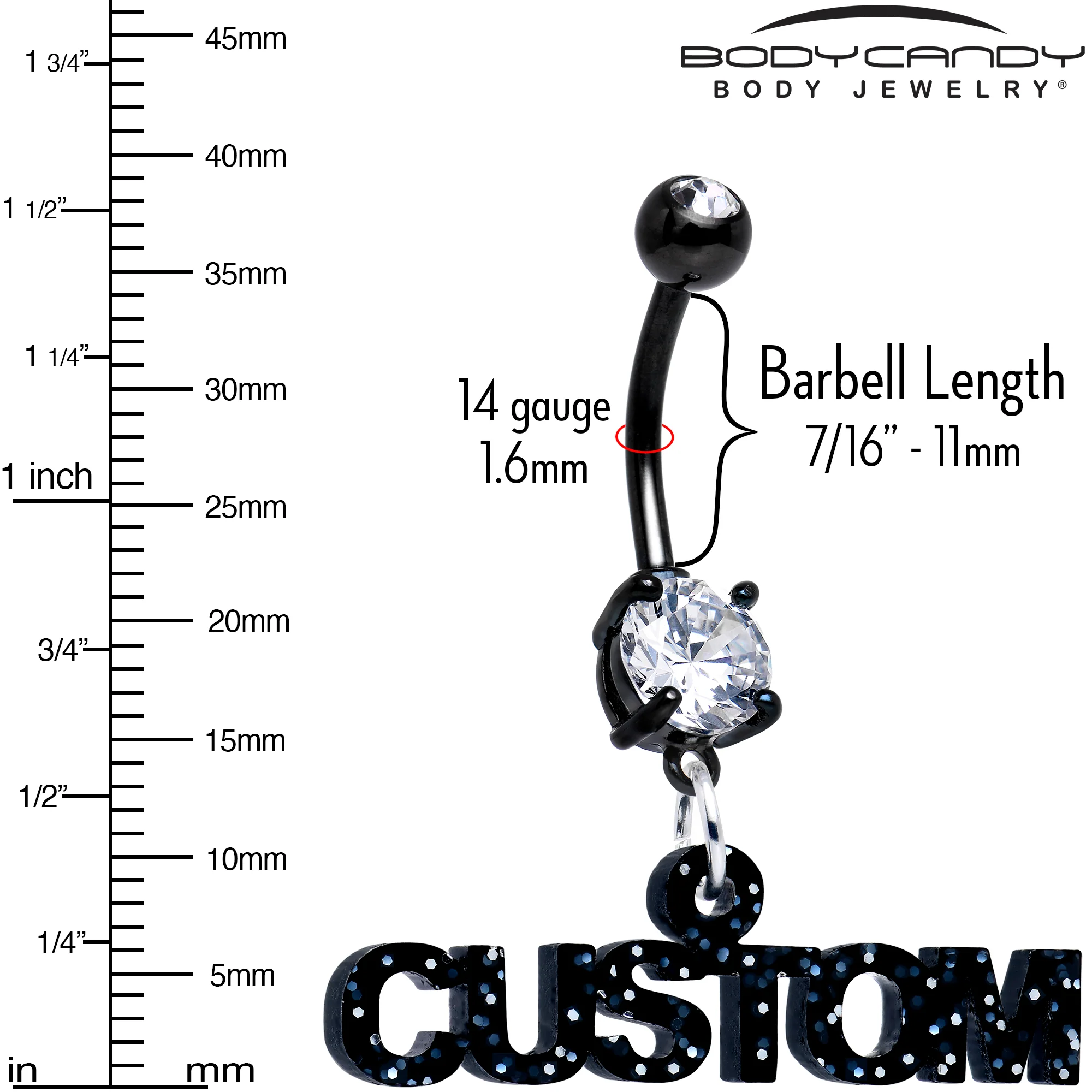 Custom Black Double Gem Personalized Name Belly Ring - Image 3