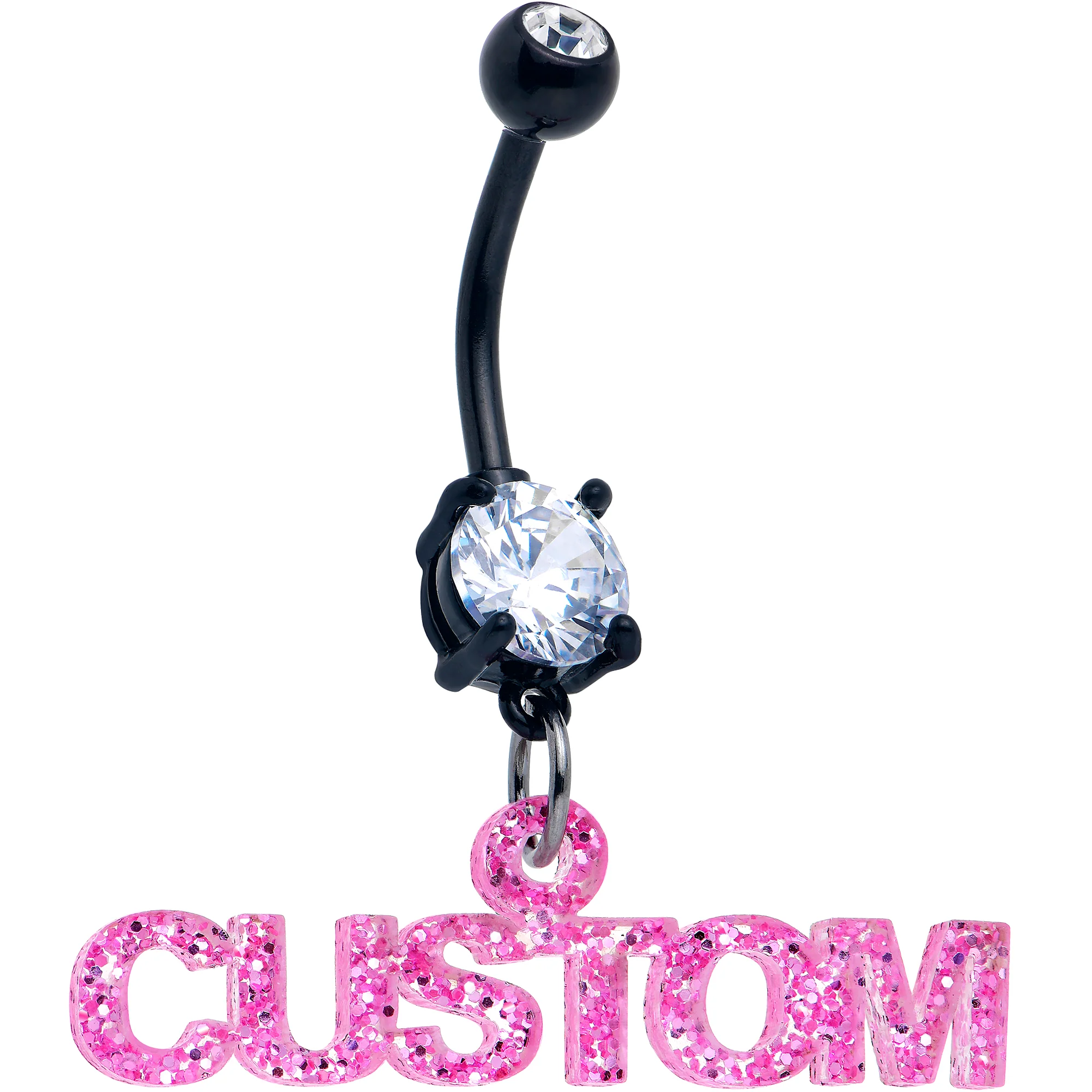 Custom Black Double Gem Personalized Name Belly Ring - Image 4