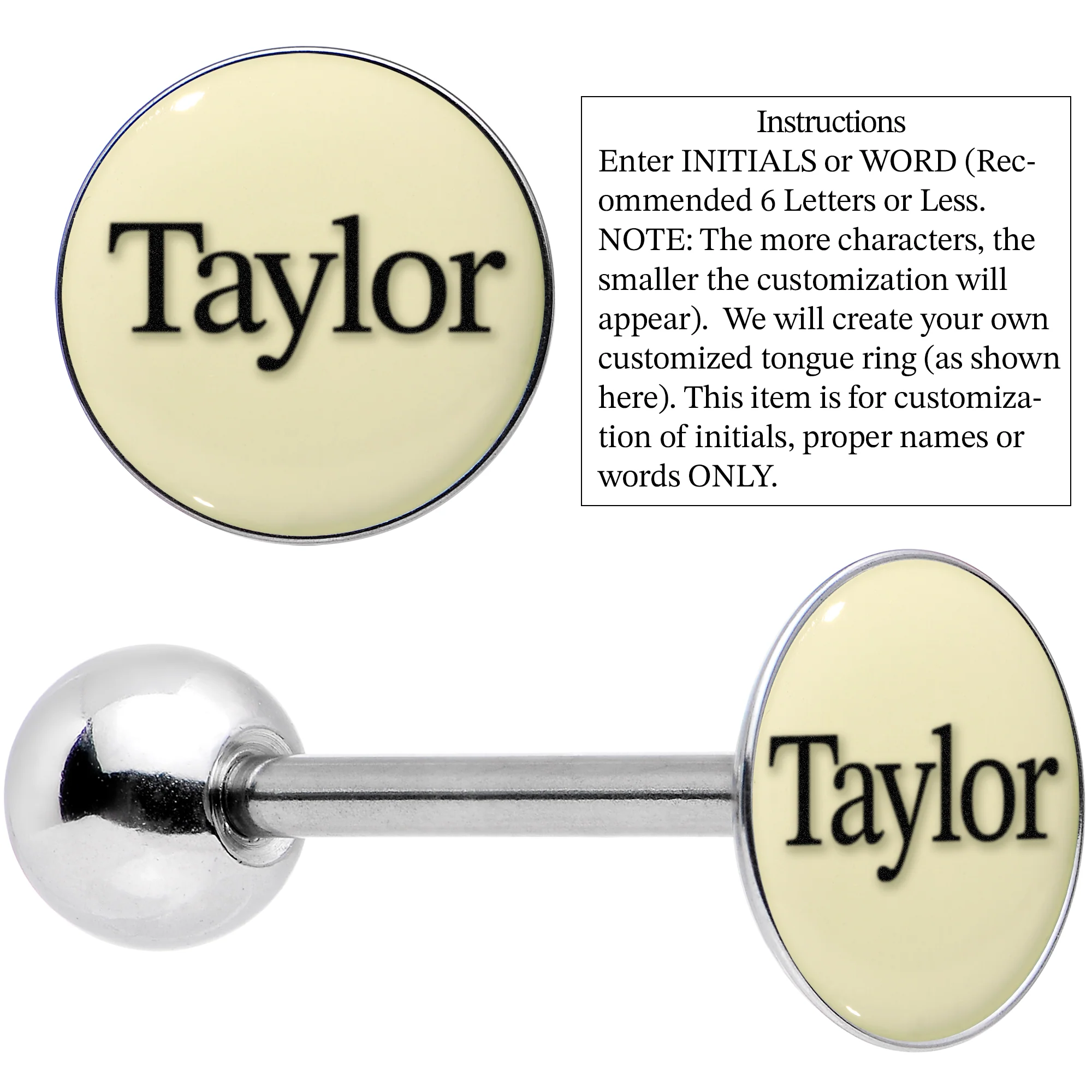 Custom Glow in the Dark Logo Stainless Steel Barbell Tongue Ring - Image 3