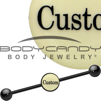 Custom Glow in the Dark Personalized Industrial Barbell in Black Titanium - Image 4