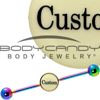Custom Glow in the Dark Personalized Industrial Barbell in Rainbow Titanium - Image 10