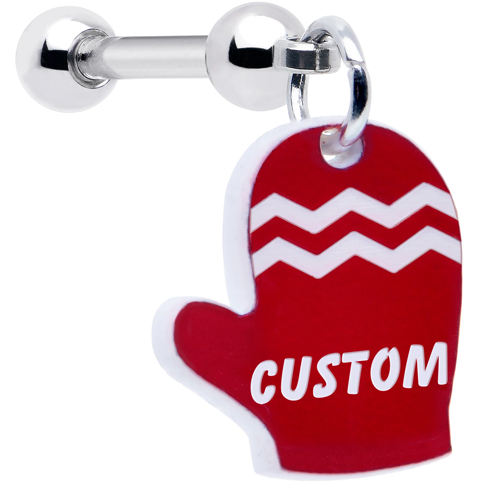 Custom Holiday Mitten Personalized Dangle Barbell Cartilage Earring - Image 3