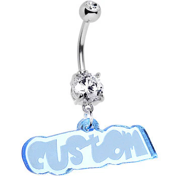 Custom Clear Gem Acrylic Lucite Name Dangle Belly Ring - Image 3