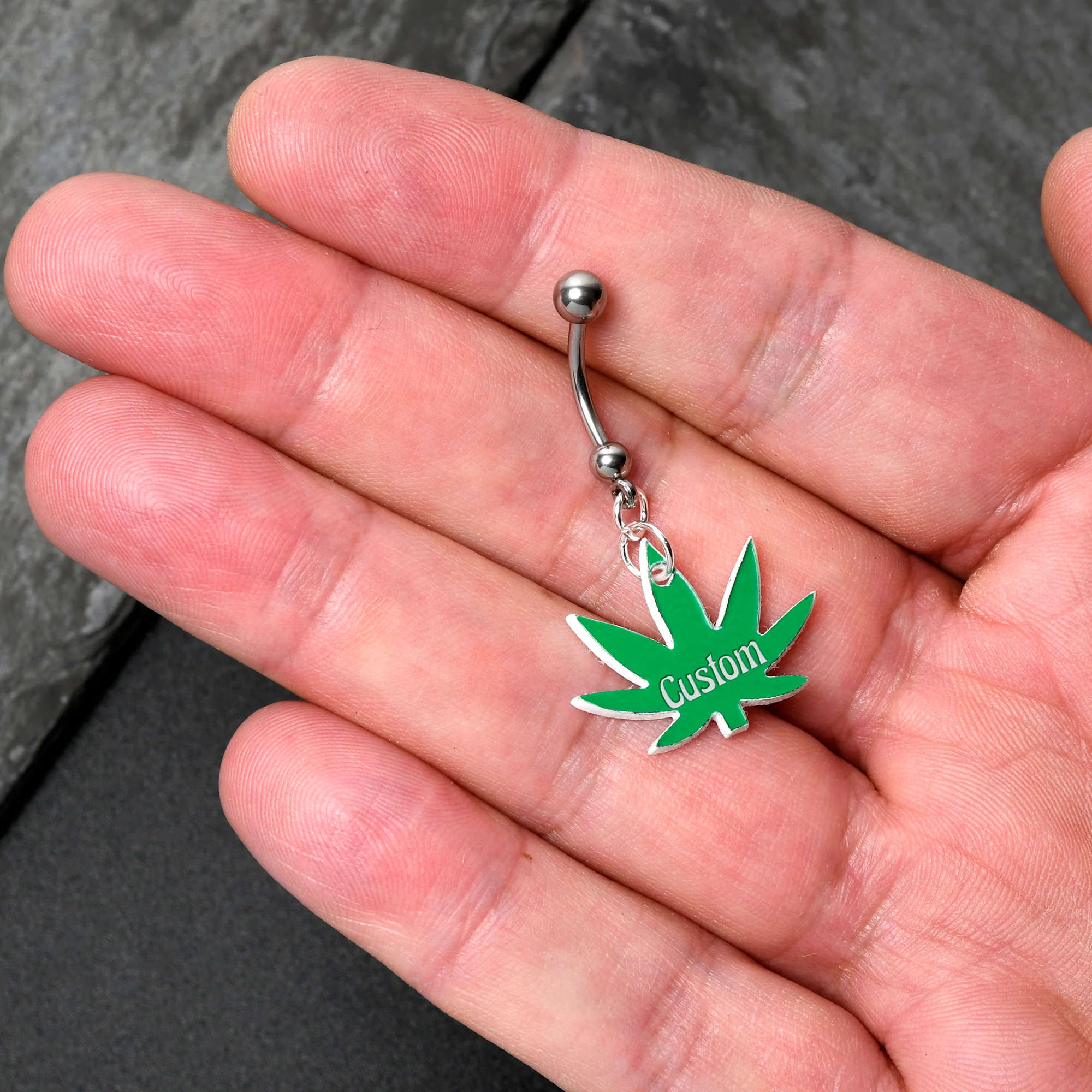 Custom Marijuana Pot Leaf Personalized Dangle Belly Ring - Image 2