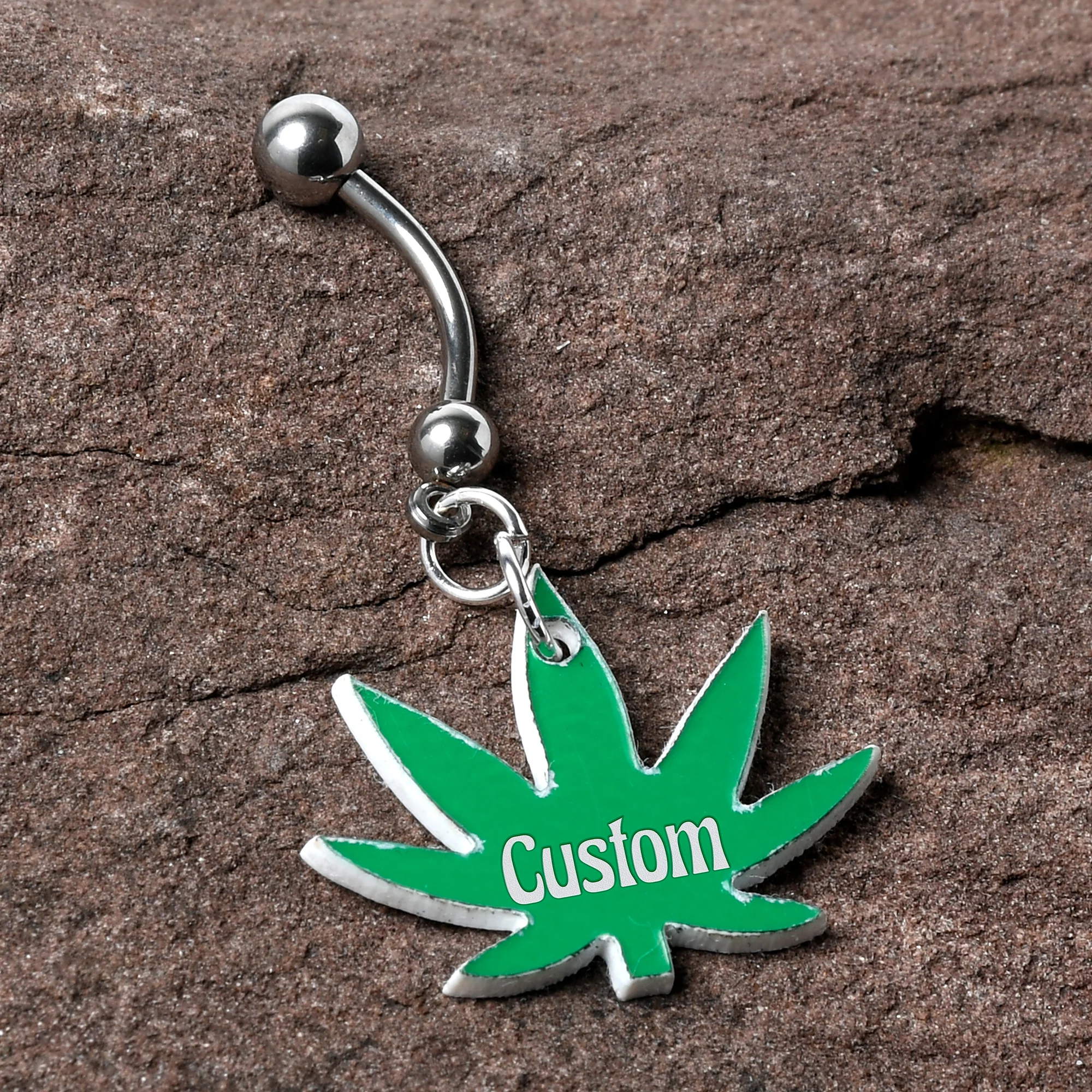 Custom Marijuana Pot Leaf Personalized Dangle Belly Ring - Image 6