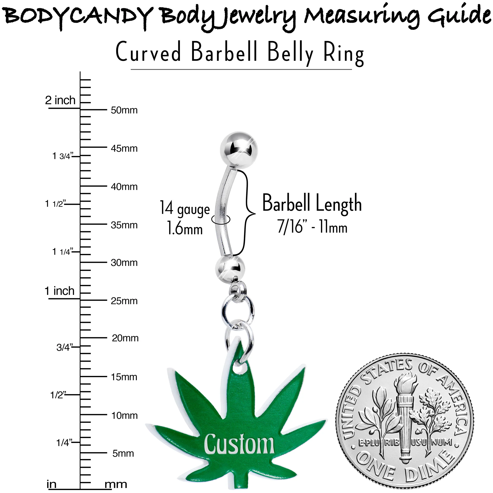 Custom Marijuana Pot Leaf Personalized Dangle Belly Ring - Image 8