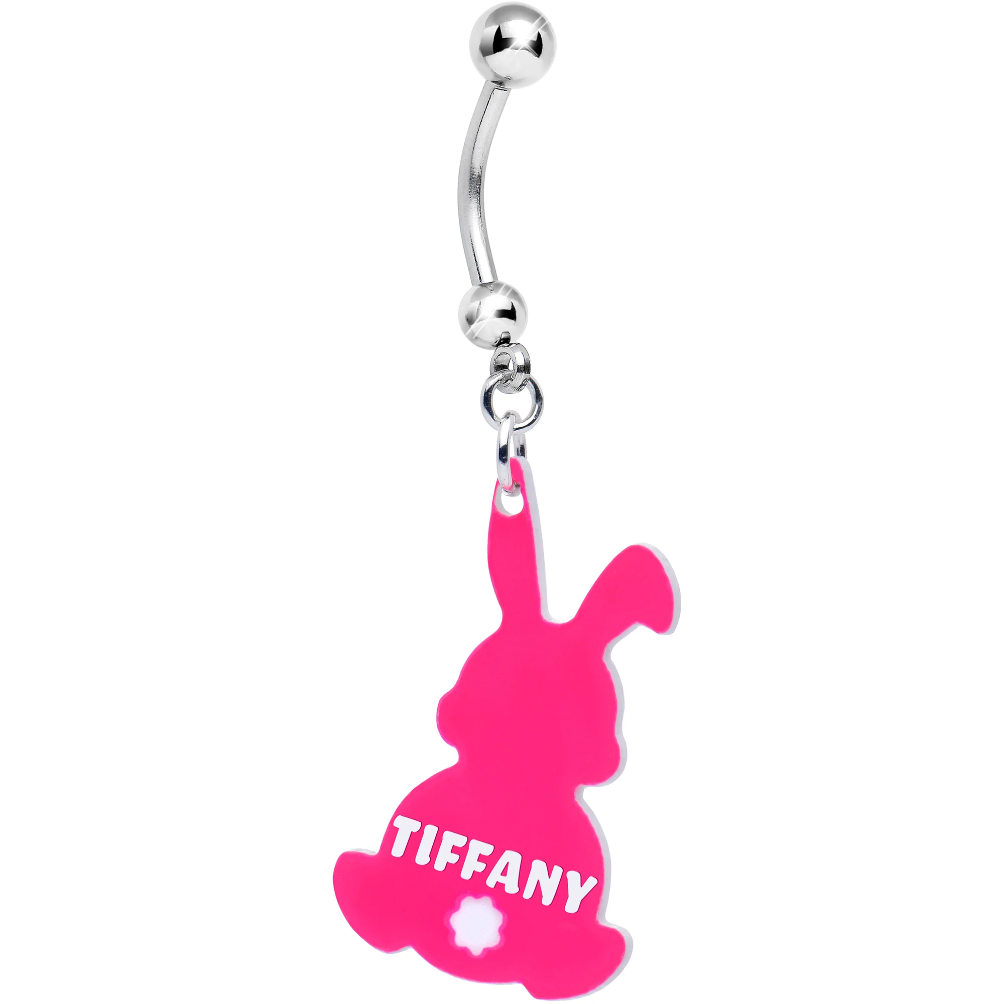 Custom Pink Bunny Rabbit Personalized Dangle Belly Ring - Image 2