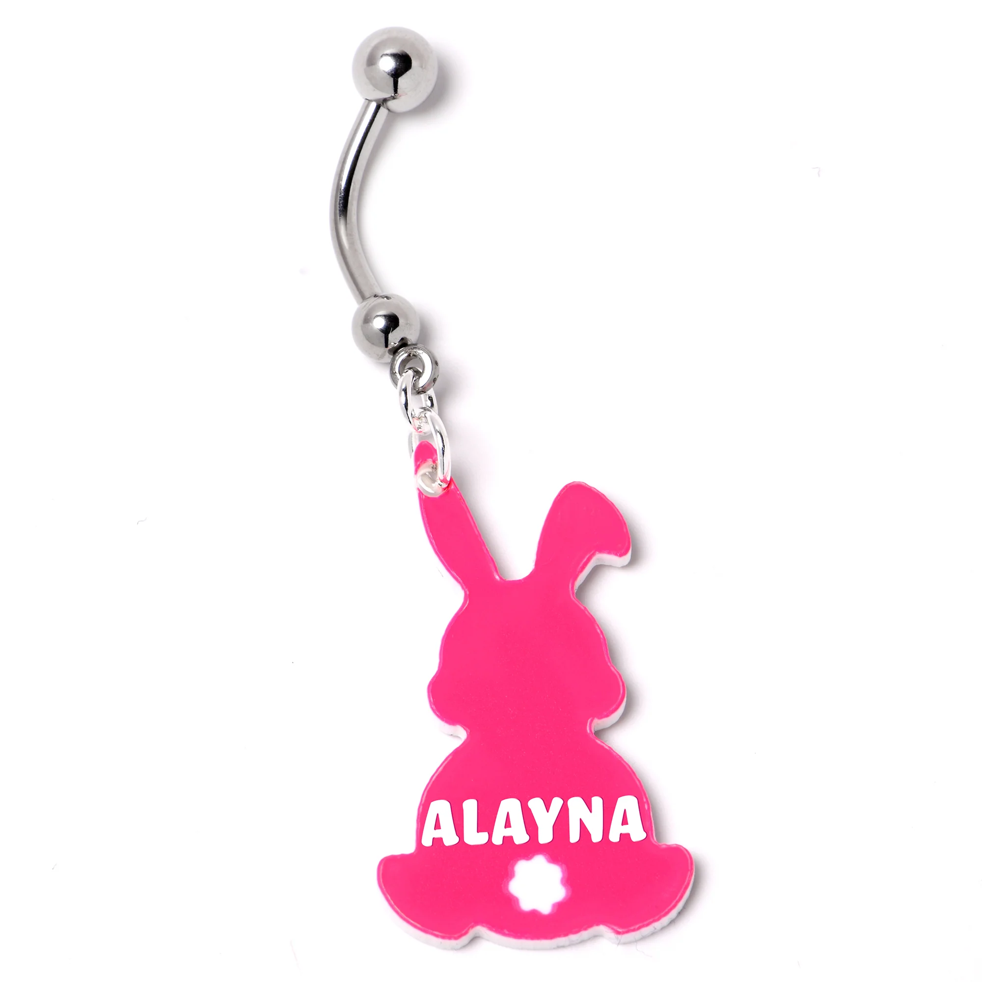 Custom Pink Bunny Rabbit Personalized Dangle Belly Ring - Image 5