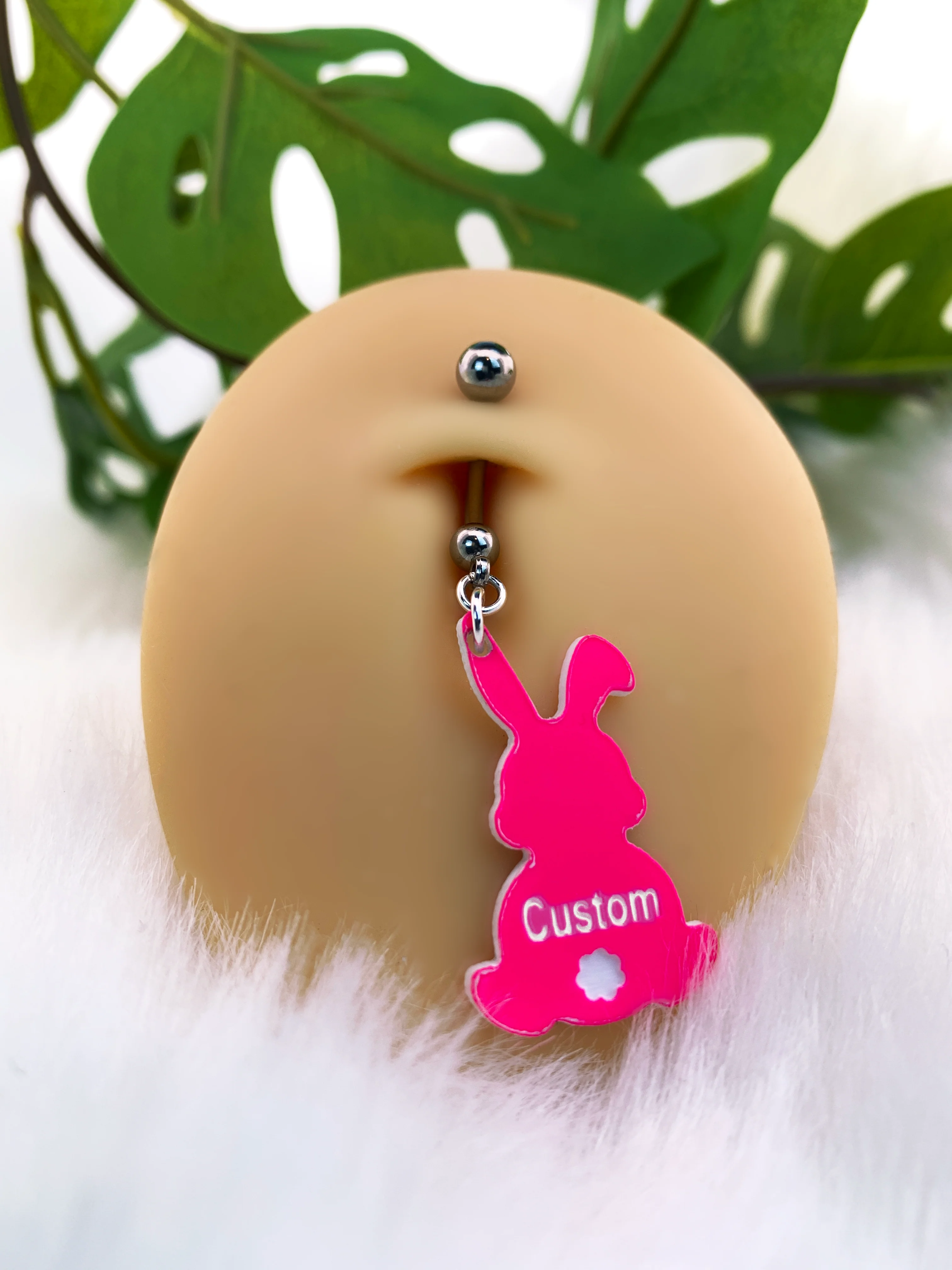 Custom Pink Bunny Rabbit Personalized Dangle Belly Ring - Image 9
