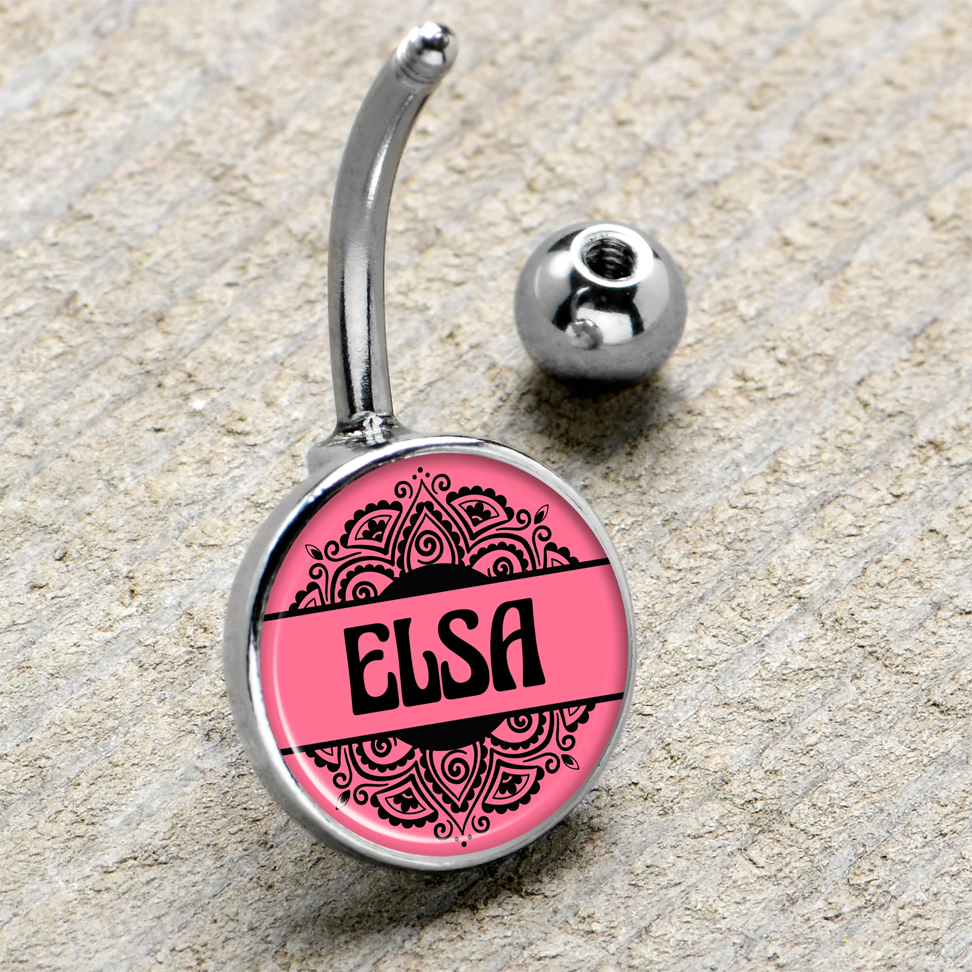 Custom Pink Mandala Personalized Name Belly Ring - Image 4