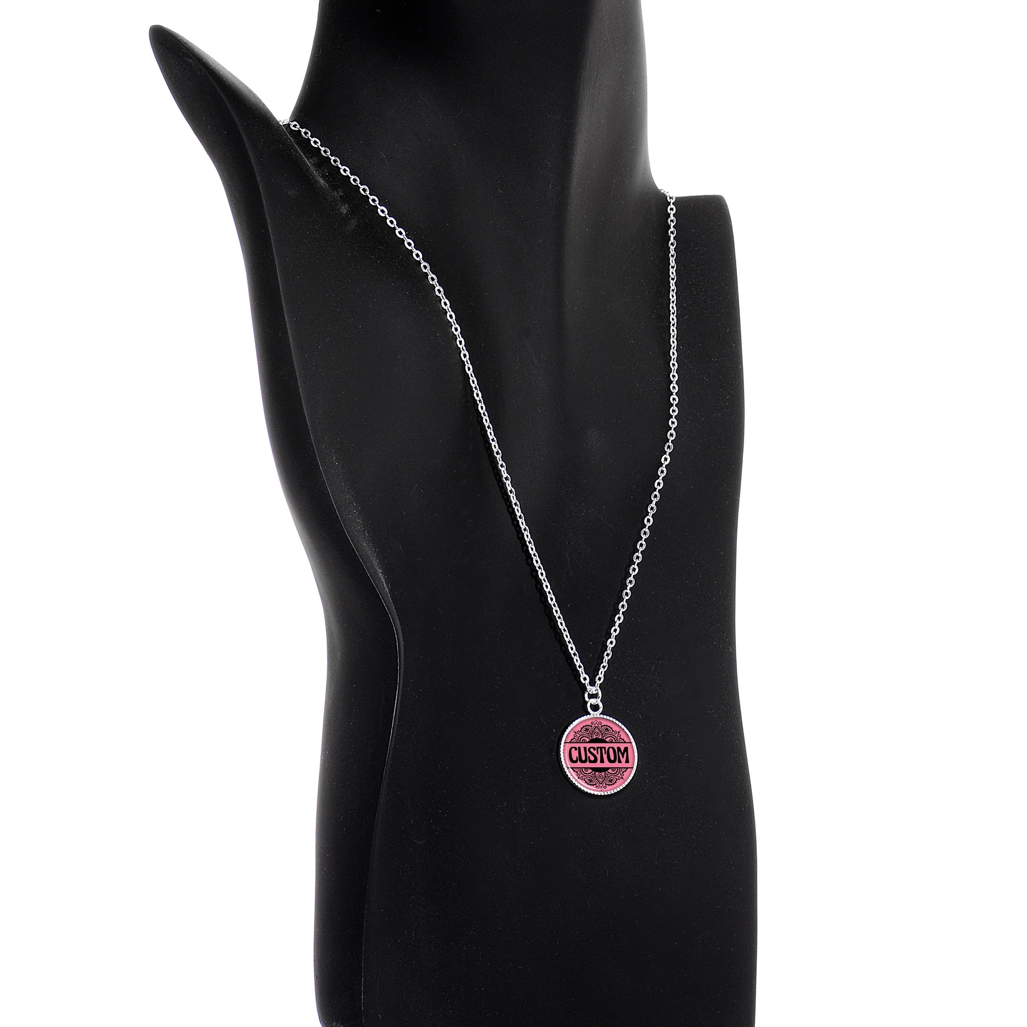 Custom Pink Mandala Personalized Name Silver Plated Chain Necklace - Image 3
