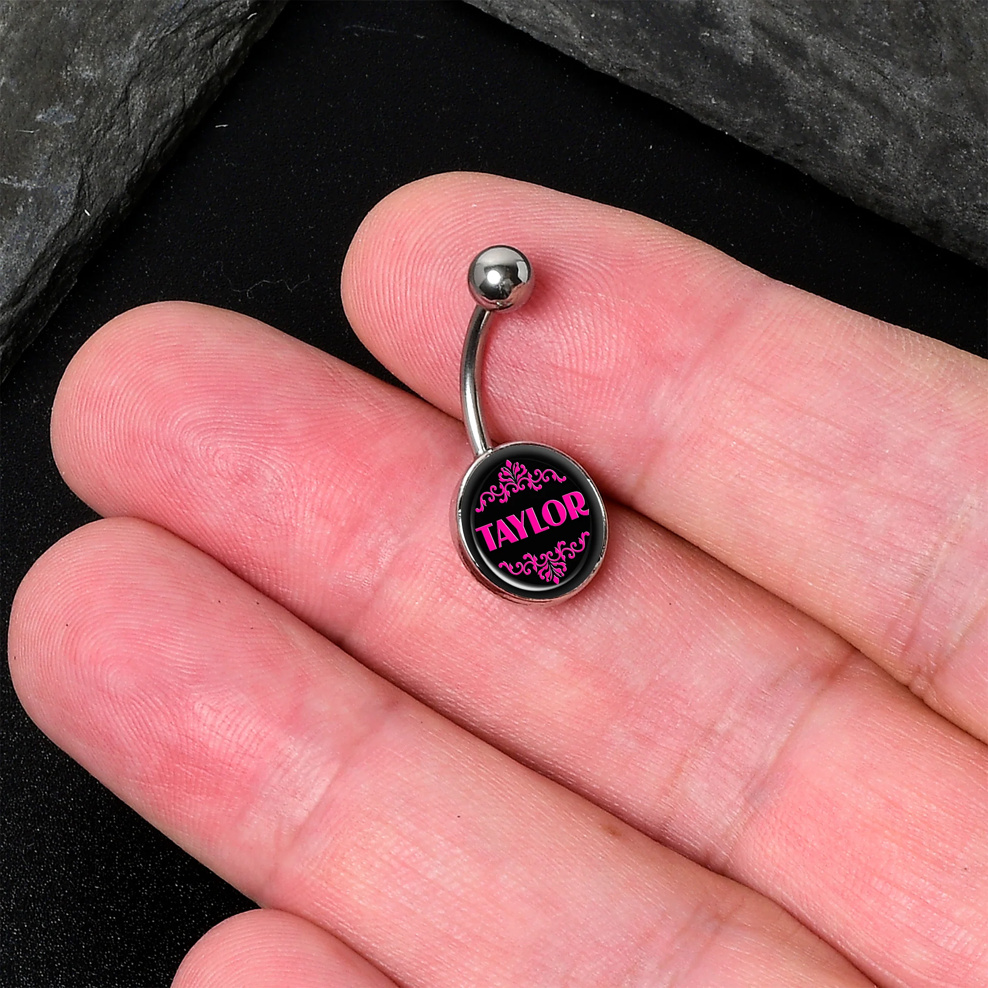 Custom Pink Personalized Name Belly Ring - Image 2