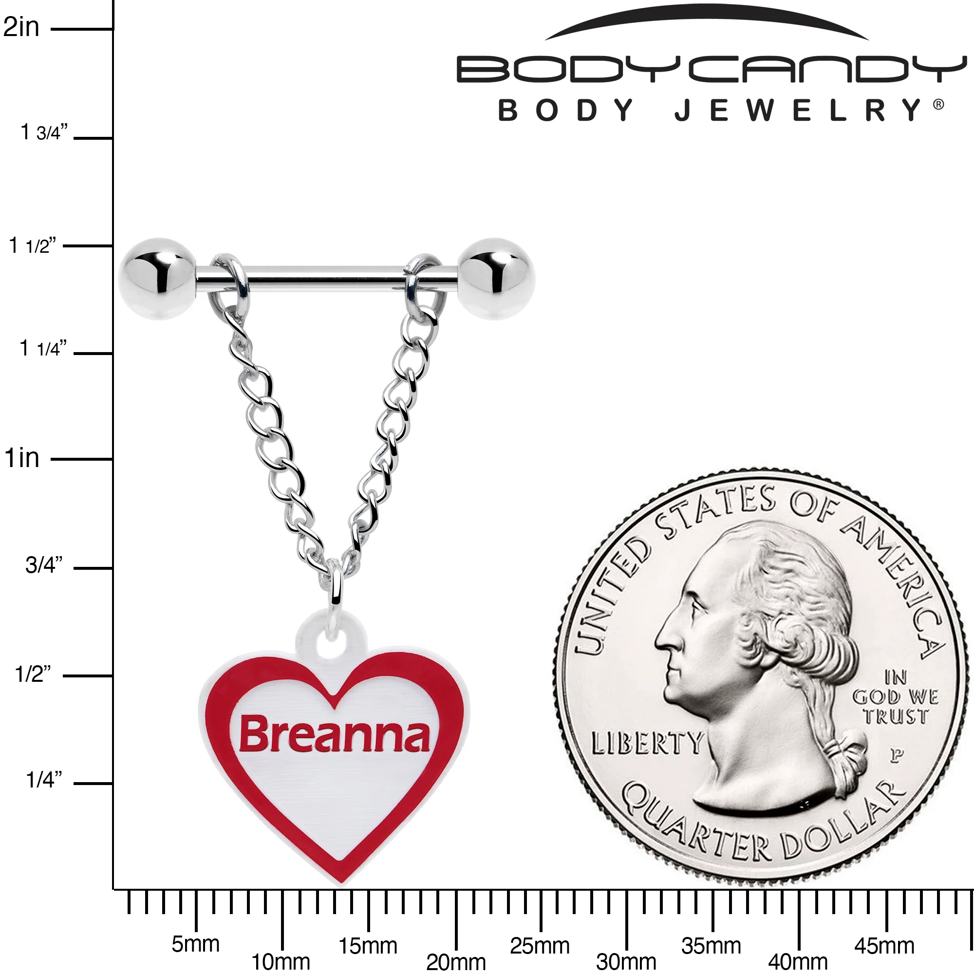 Custom Red White Heart Chain Personalized Name Dangle Nipple Ring Set - Image 3