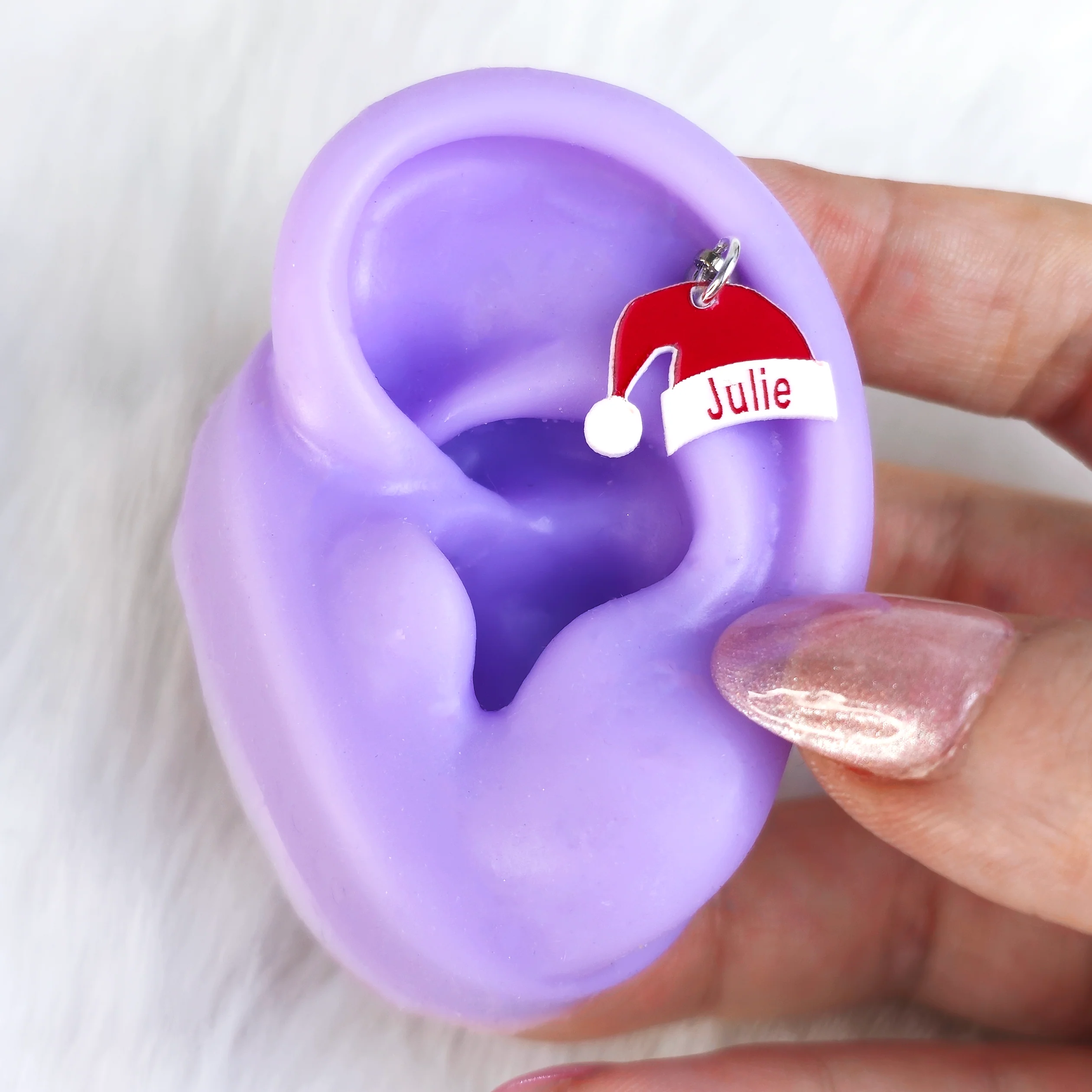 Custom Santa Hat Personalized Dangle Barbell Cartilage Earring - Image 4