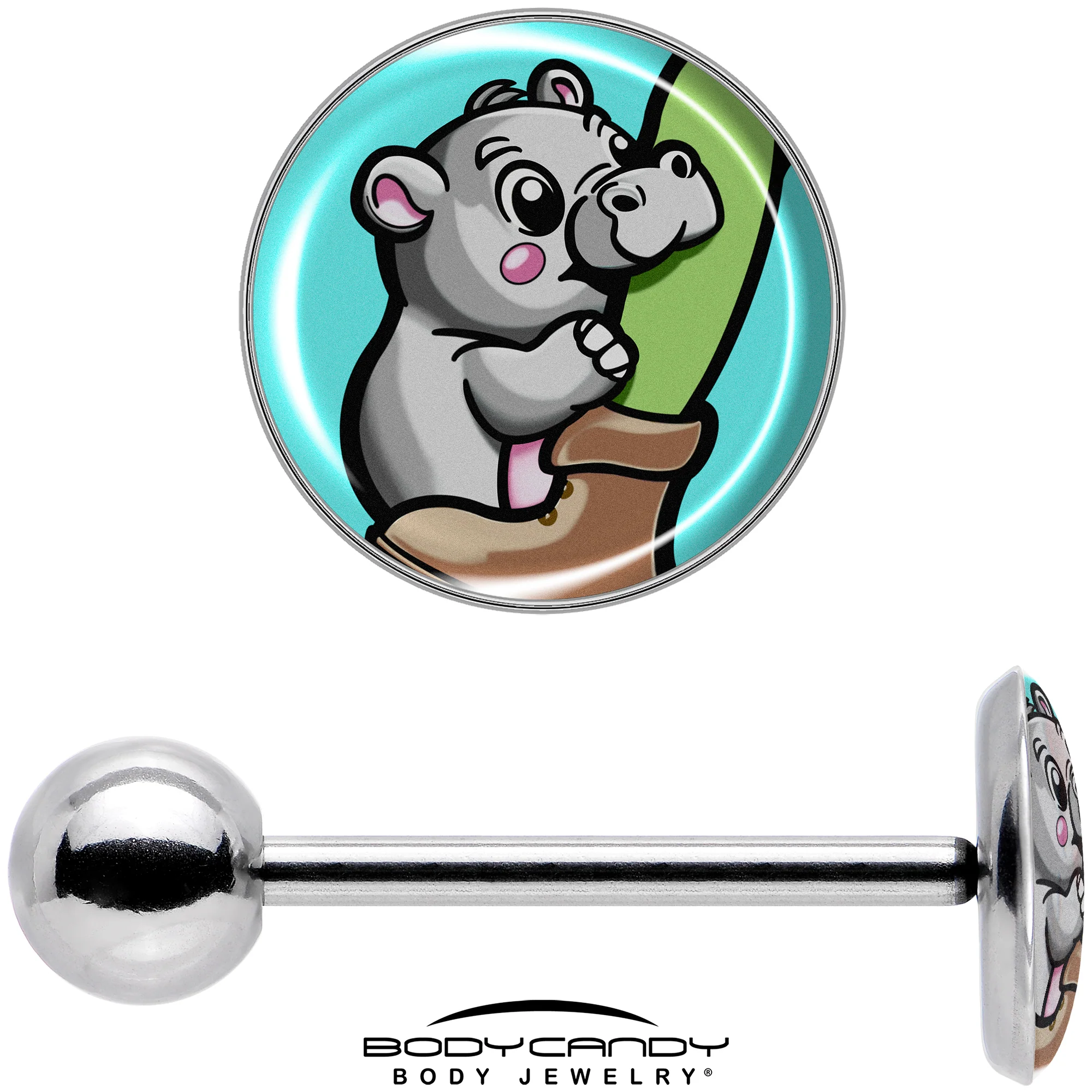 Cute Biting Baby Hippo Barbell Tongue Ring - Image 7