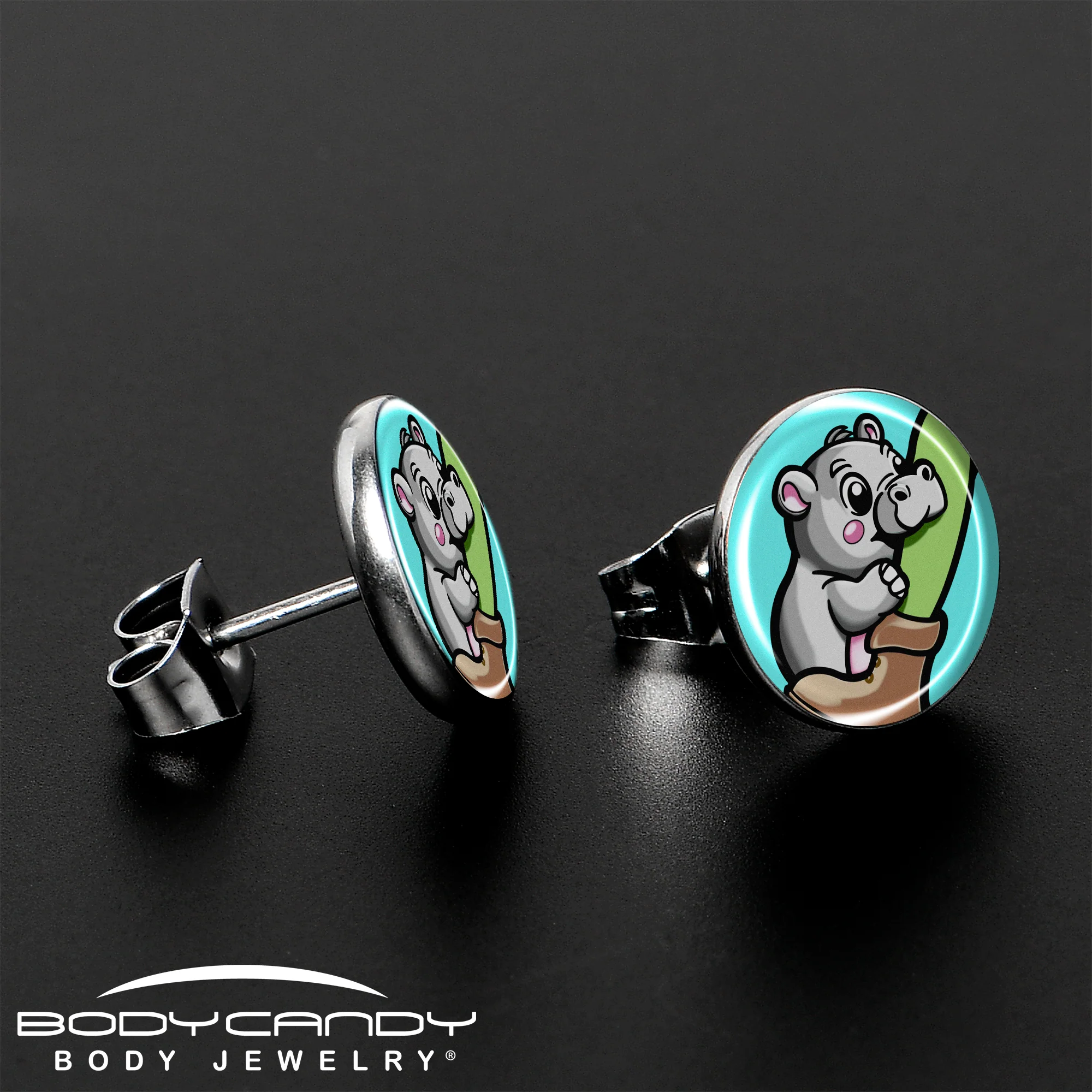Cute Biting Baby Hippo Stud Earrings - Image 3
