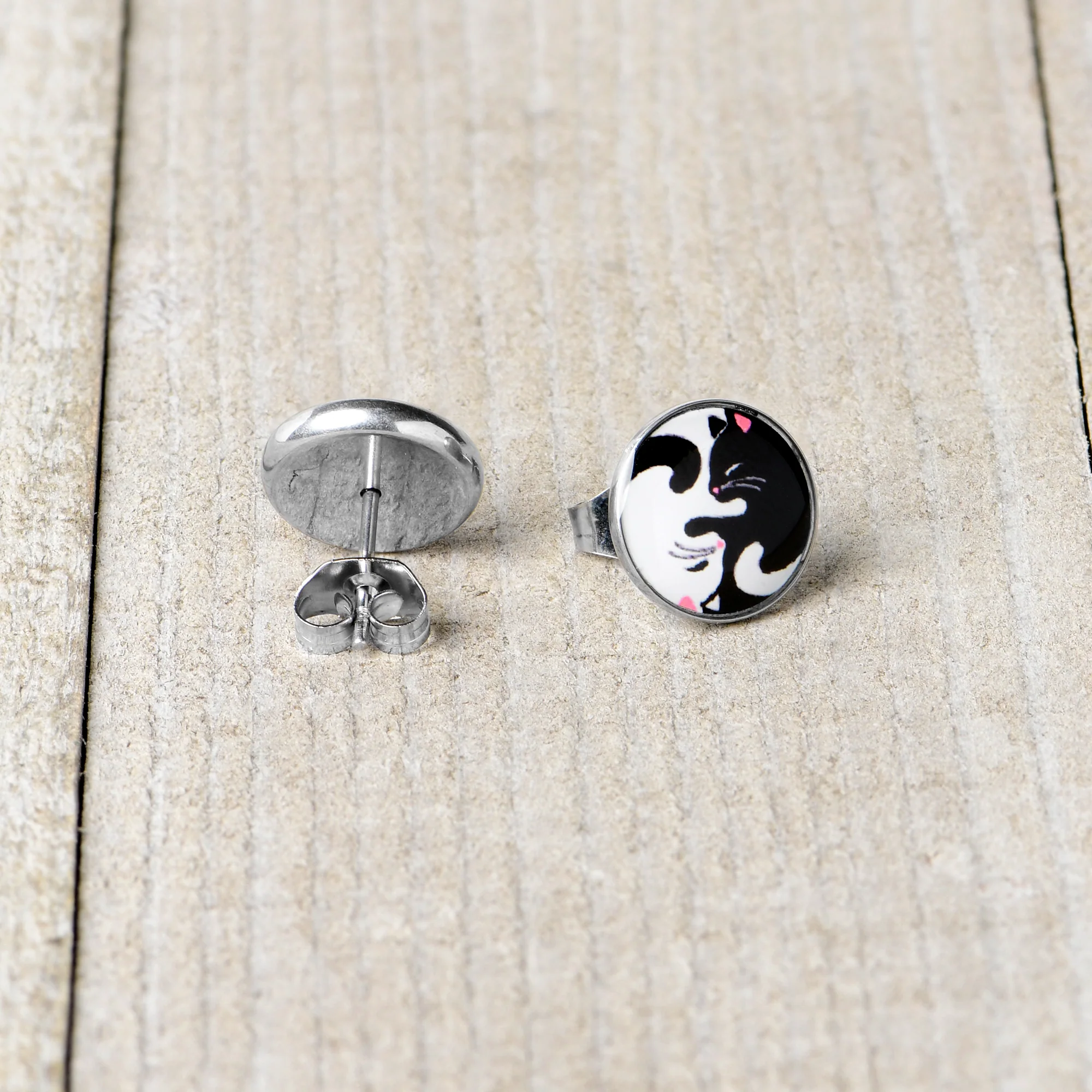 Cute Kitty Cat Yin Yang Stud Earrings by Onyx O - Image 5