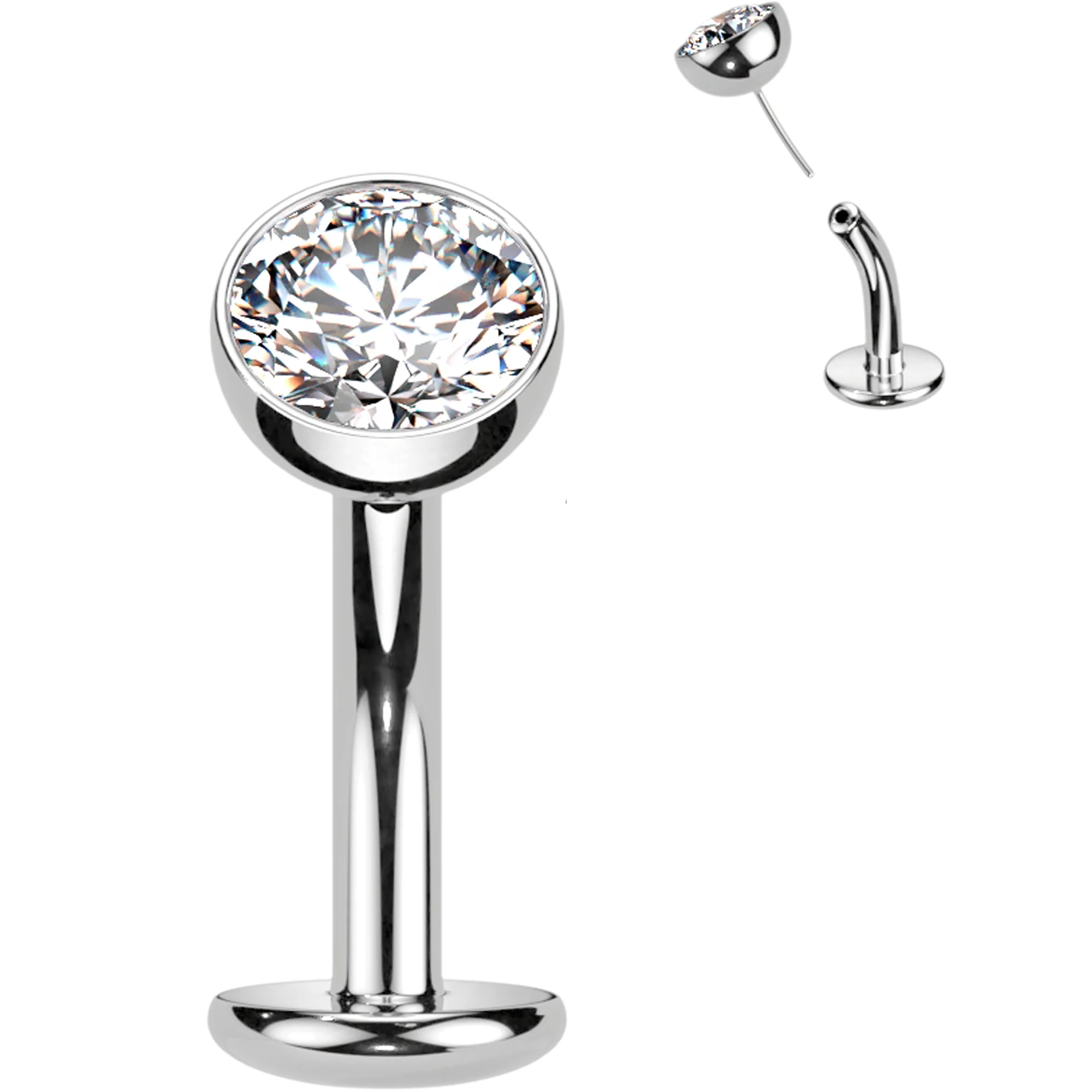 CZ Bezel Gem Titanium Threadless Floating Belly Ring - Image 2