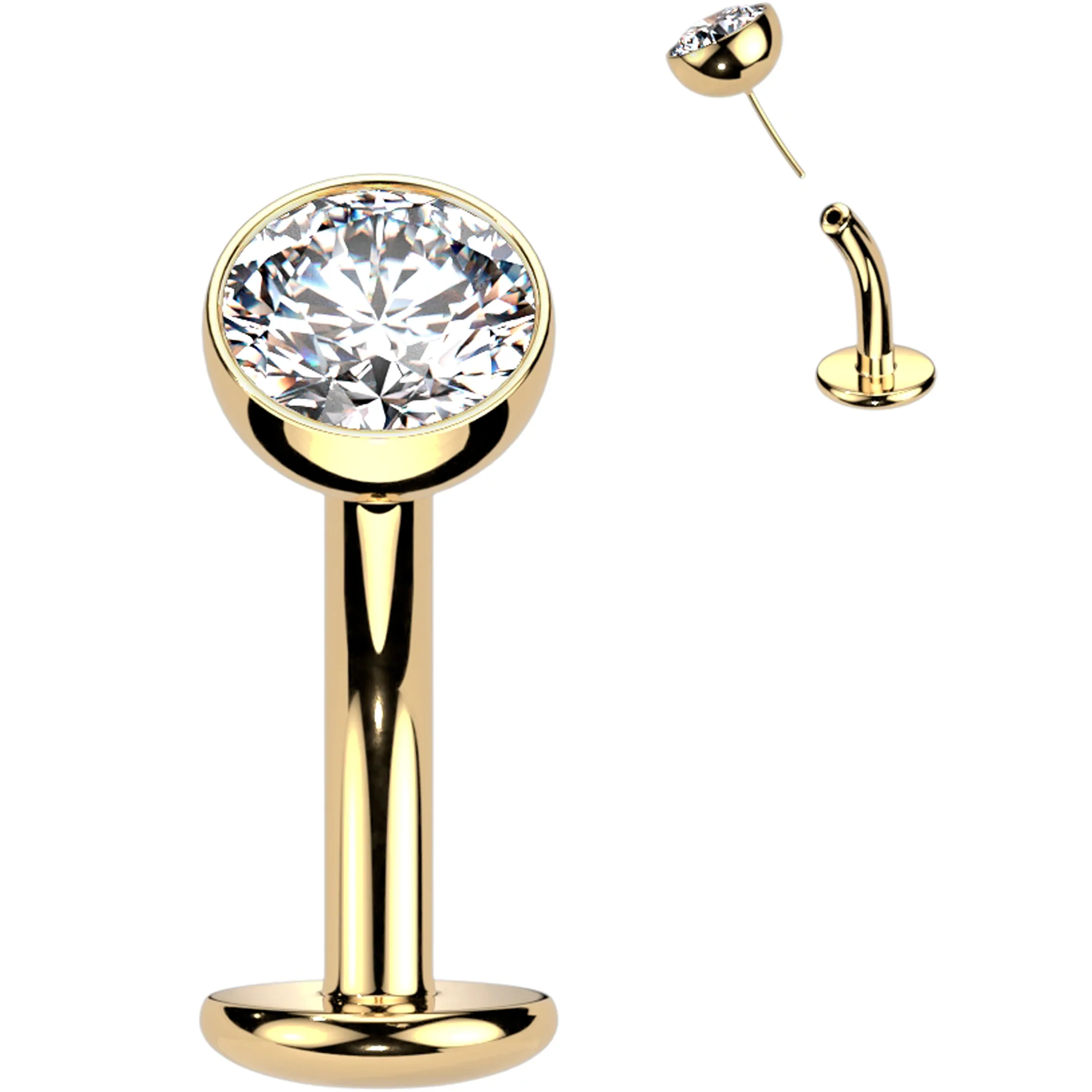 CZ Bezel Gem Titanium Threadless Floating Belly Ring - Image 4