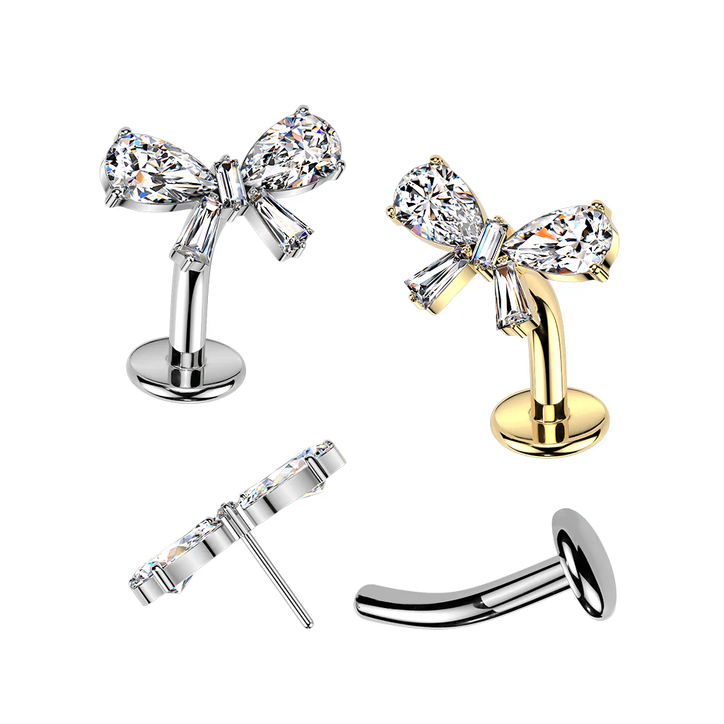 CZ Gem Bow Implant Grade Titanium Threadless Floating Belly Ring
