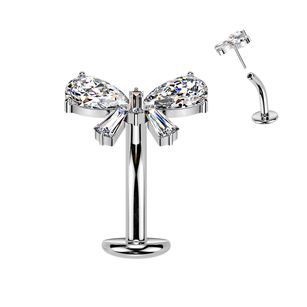 CZ Gem Bow Implant Grade Titanium Threadless Floating Belly Ring - Image 2