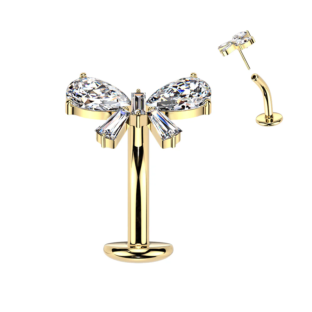 CZ Gem Bow Implant Grade Titanium Threadless Floating Belly Ring - Image 3