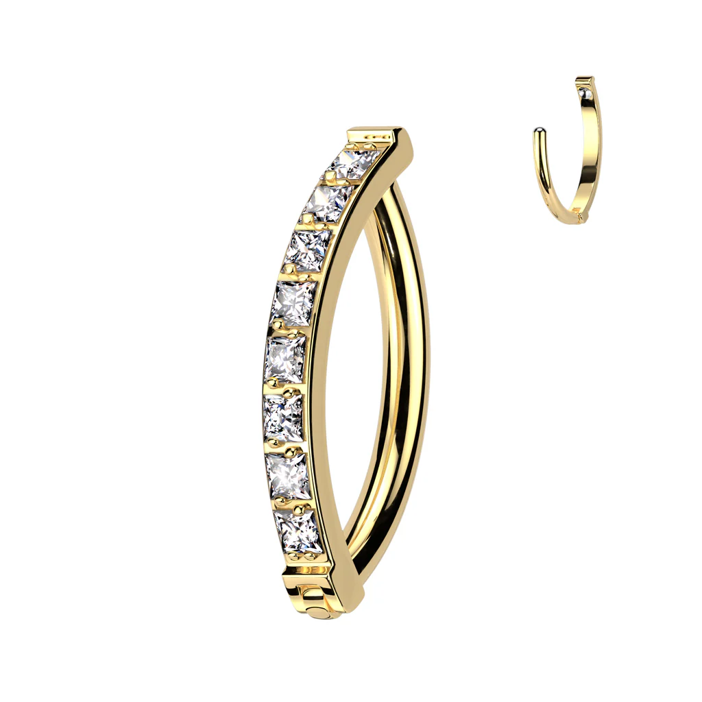 CZ Gem Implant Grade Titanium Paved Square Hinged Hoop Belly Ring - Image 4
