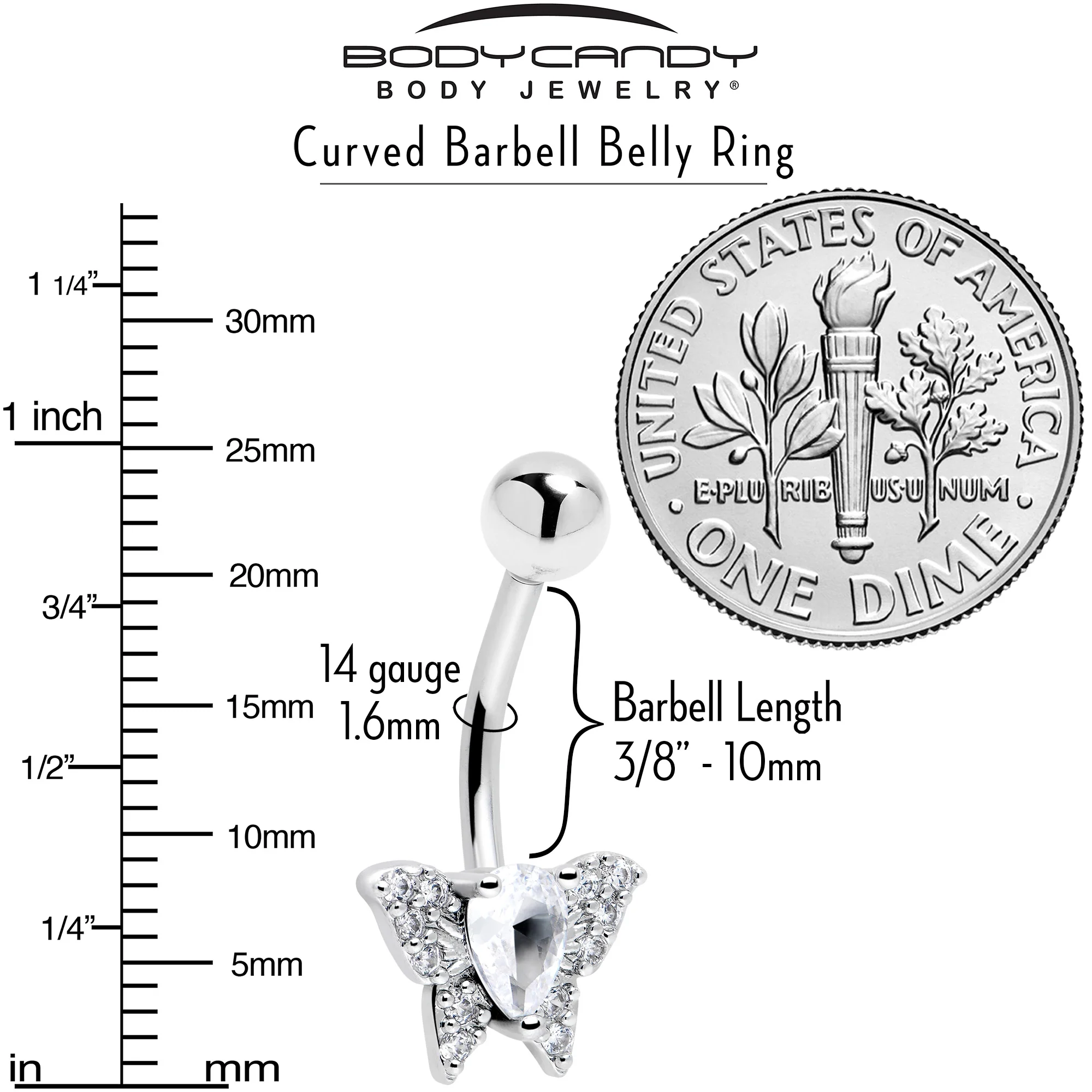 Cubic Zirconia Style Butterfly Belly Ring - Image 6