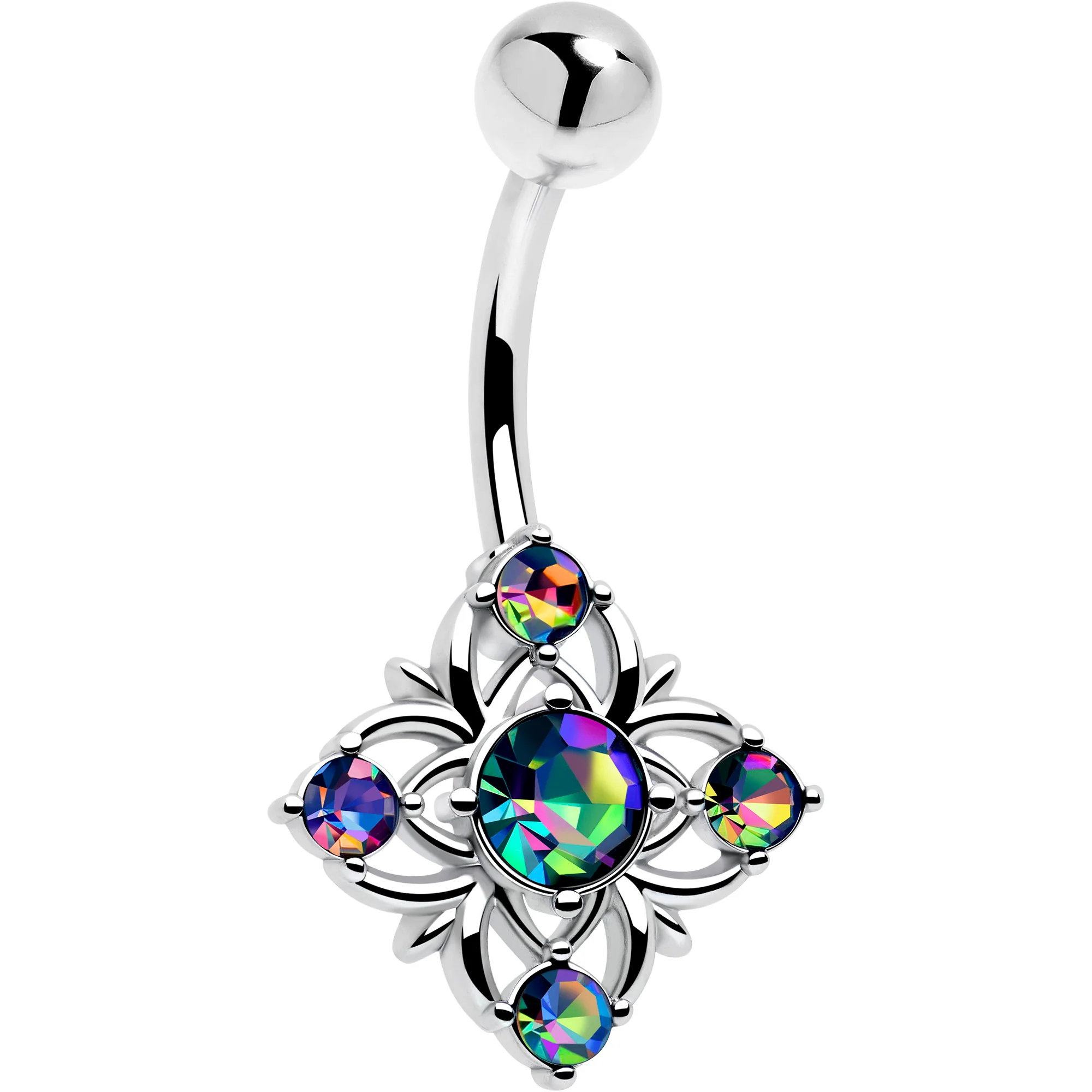 Dark Aurora CZ Gem Beauty Cross Belly Ring