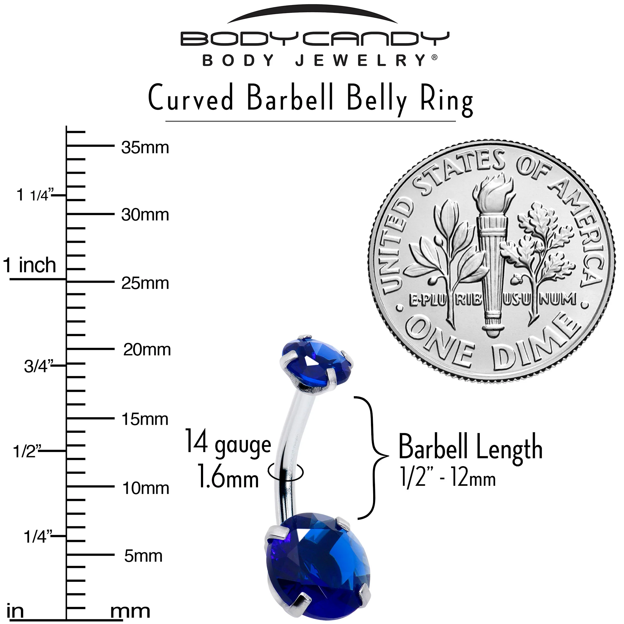 Dark Blue Gem September Birthstone Double Mount Belly Ring - Image 3
