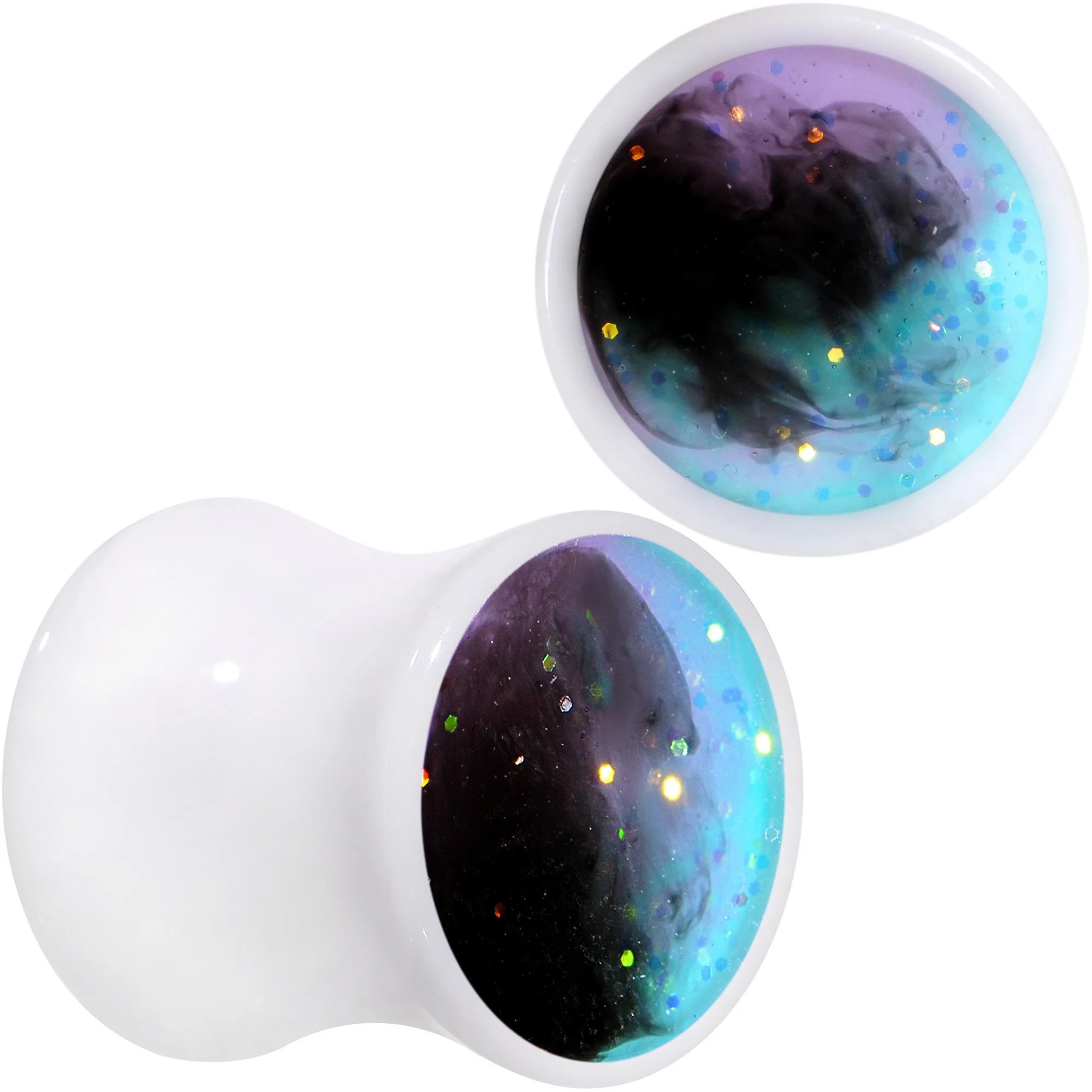 Deep Space Galaxy White Acrylic Saddle Plug Set Available Sizes 0G to 20mm - Image 4