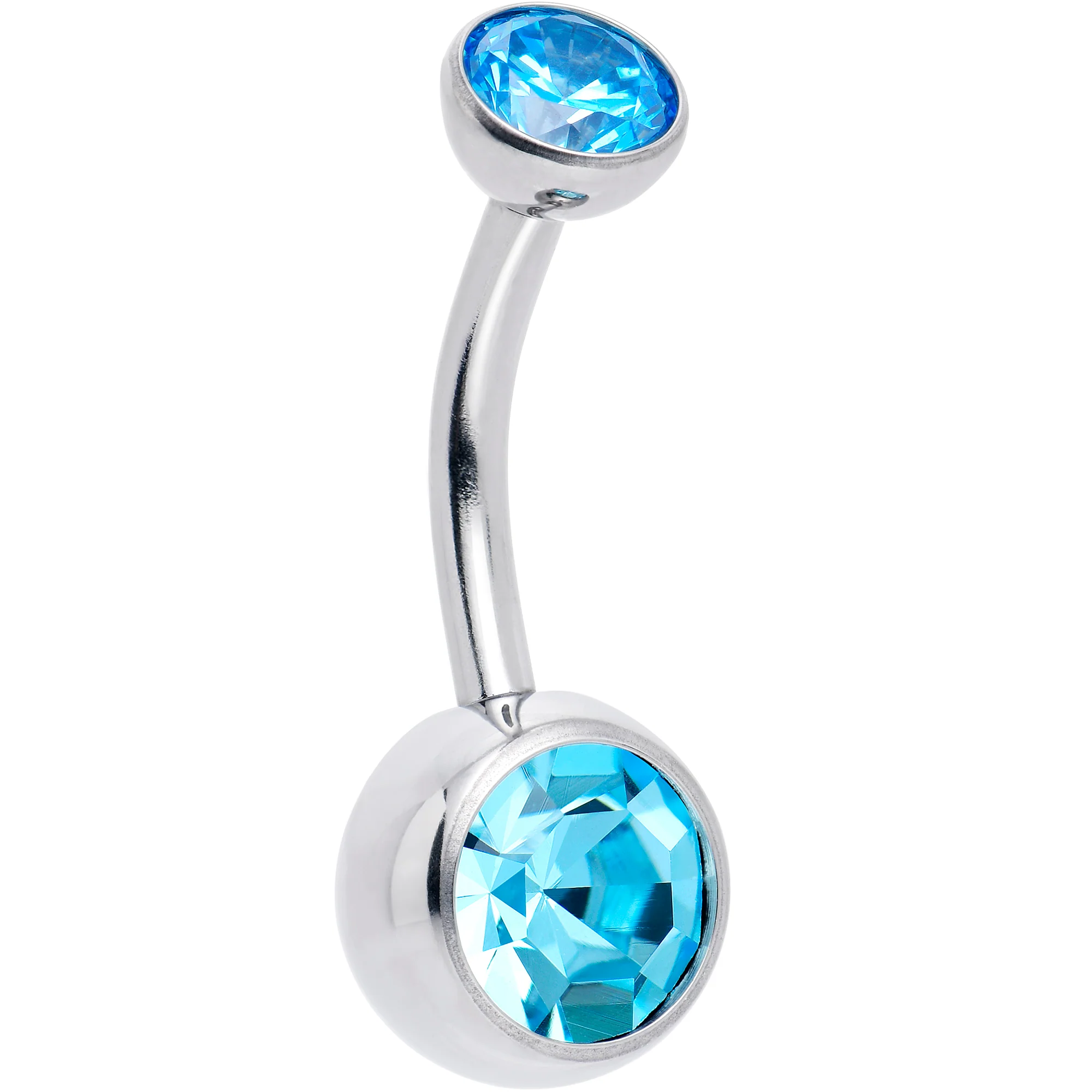 Double CZ Implant Grade Titanium Threadless Bezel Push In Belly Ring - Image 10