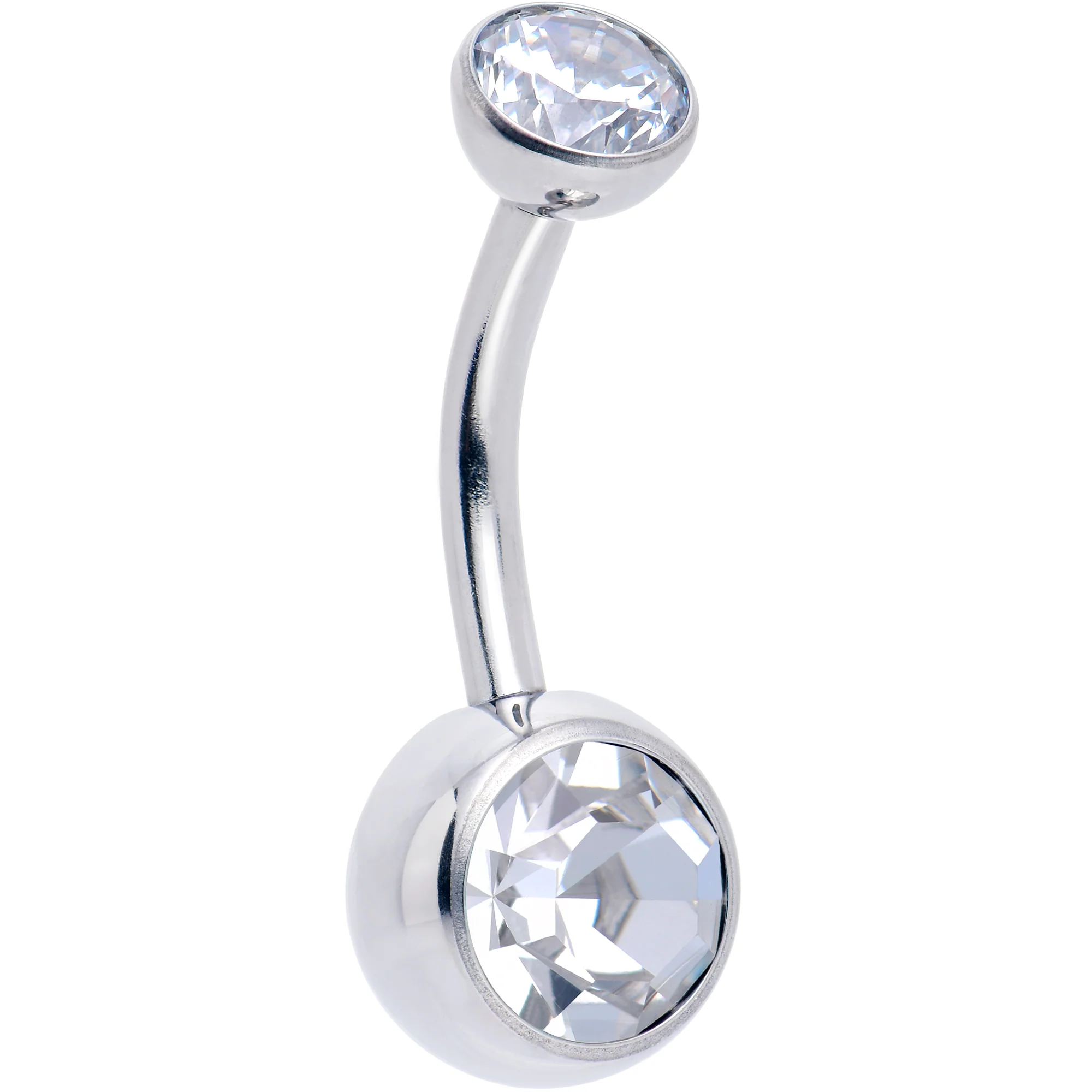Double CZ Implant Grade Titanium Threadless Bezel Push In Belly Ring - Image 11