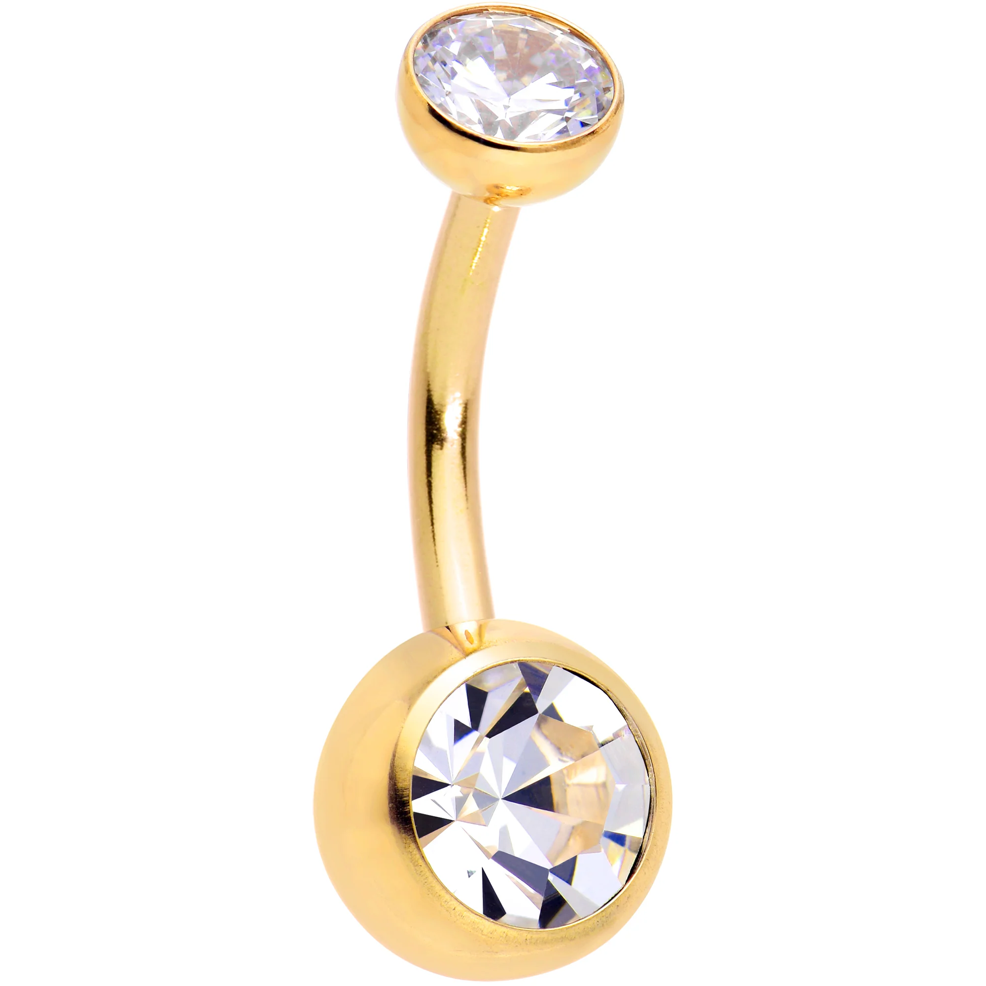Double CZ Implant Grade Titanium Threadless Bezel Push In Belly Ring - Image 5