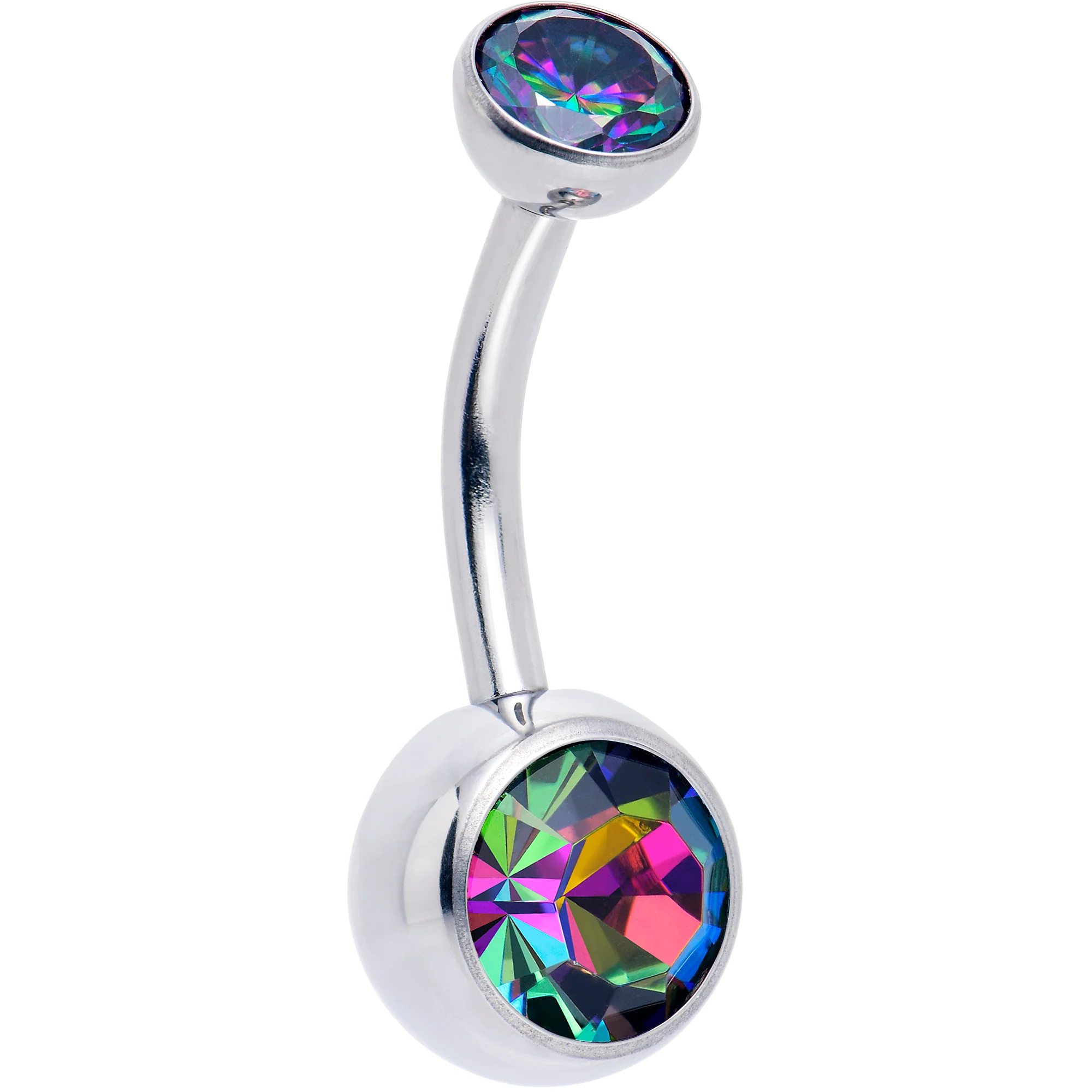 Double CZ Implant Grade Titanium Threadless Bezel Push In Belly Ring - Image 9