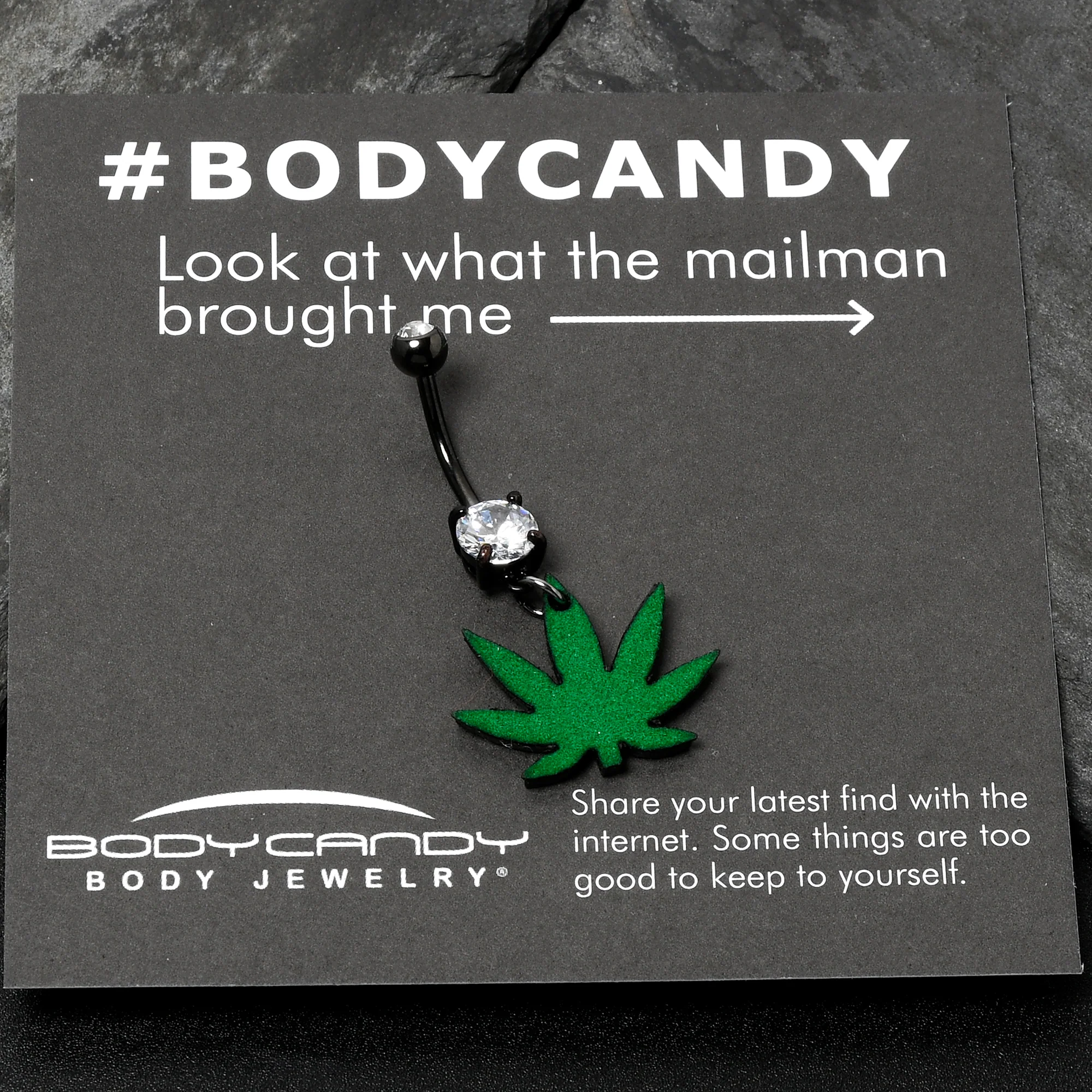 Double Gem Green Marijuana Pot Leaf Black Dangle Belly Ring - Image 6