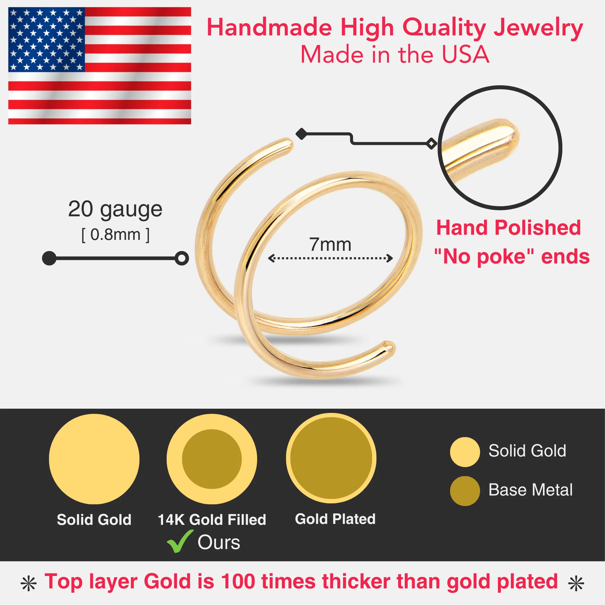 Double Hoop Nose 14k Yellow Gold Filled Spiral Nose Ring - Image 5