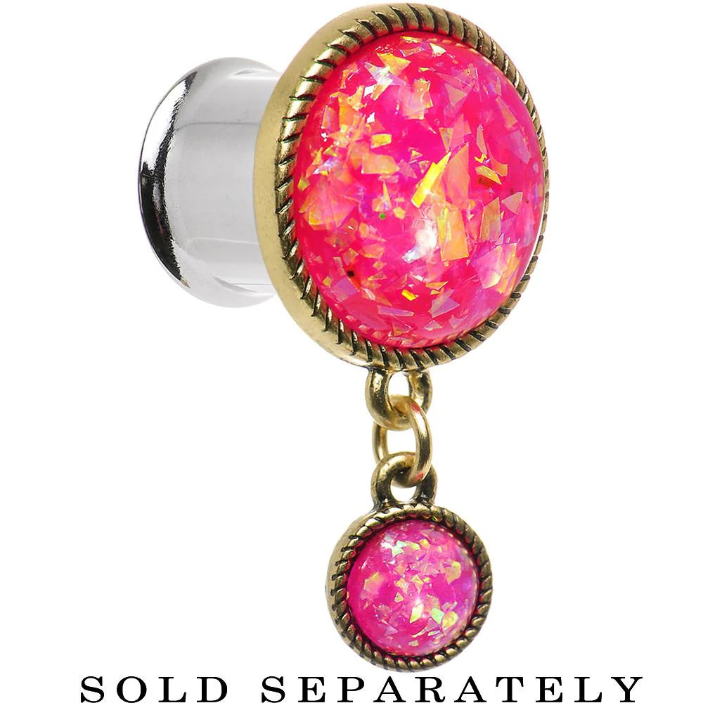 Double Pink Imitation Opal Dangle Plug Sizes 5mm to 1 Inch - Image 7