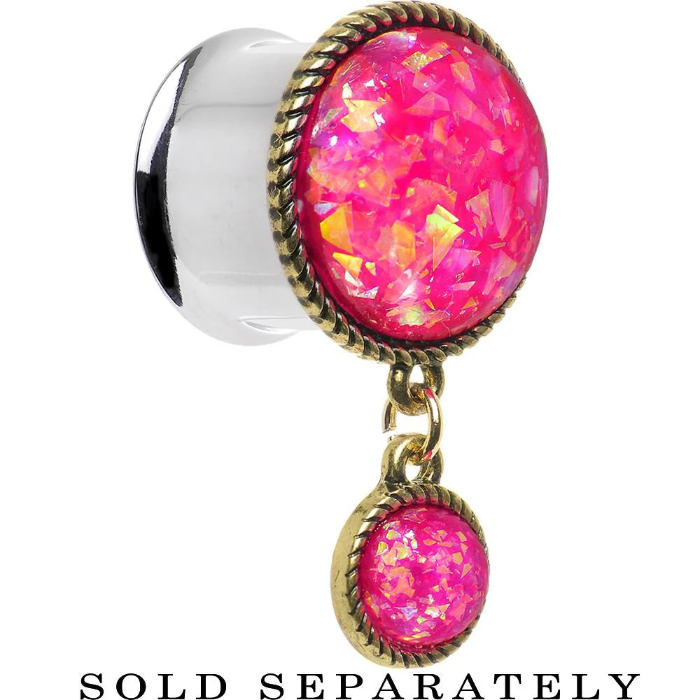 Double Pink Imitation Opal Dangle Plug Sizes 5mm to 1 Inch - Image 9