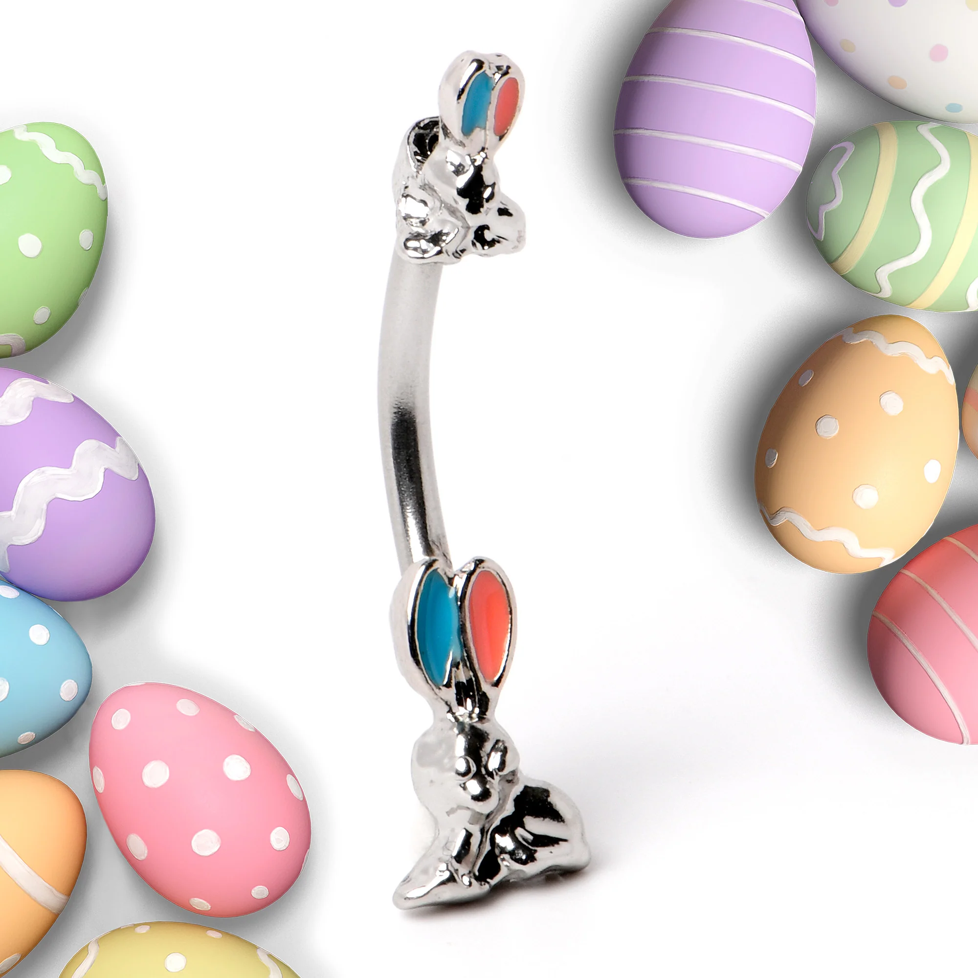 Easter Bunny Red Blue Ears Double Mount Belly Ring - Image 4