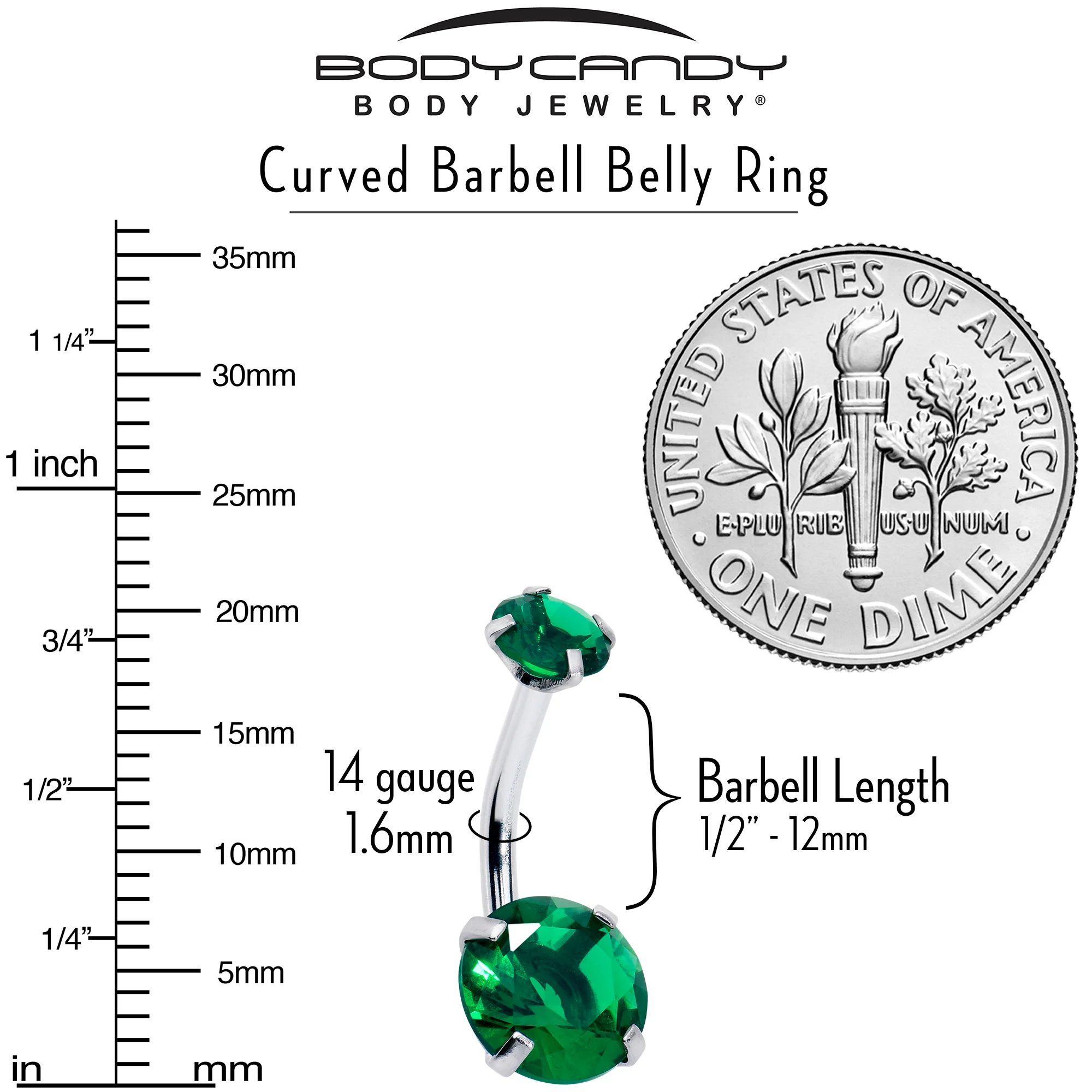 Emerald Green Gem May Birthstone Double Mount Belly Ring - Image 3