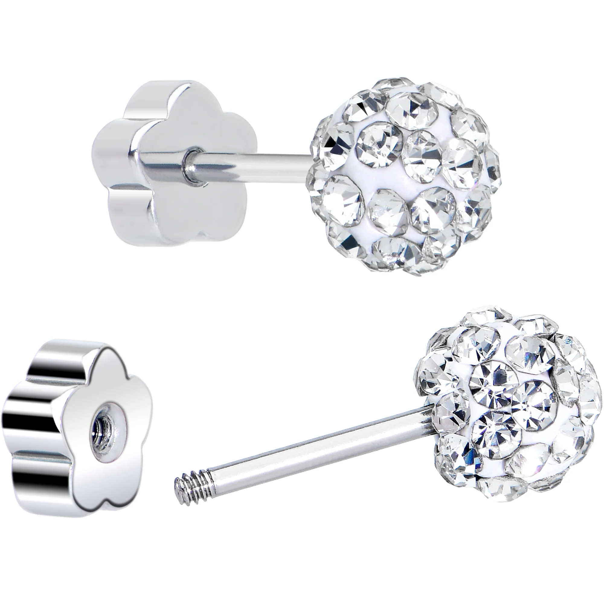 Ferido Crystal Ball Surgical Steel Flower Screw Back Earrings - Image 6