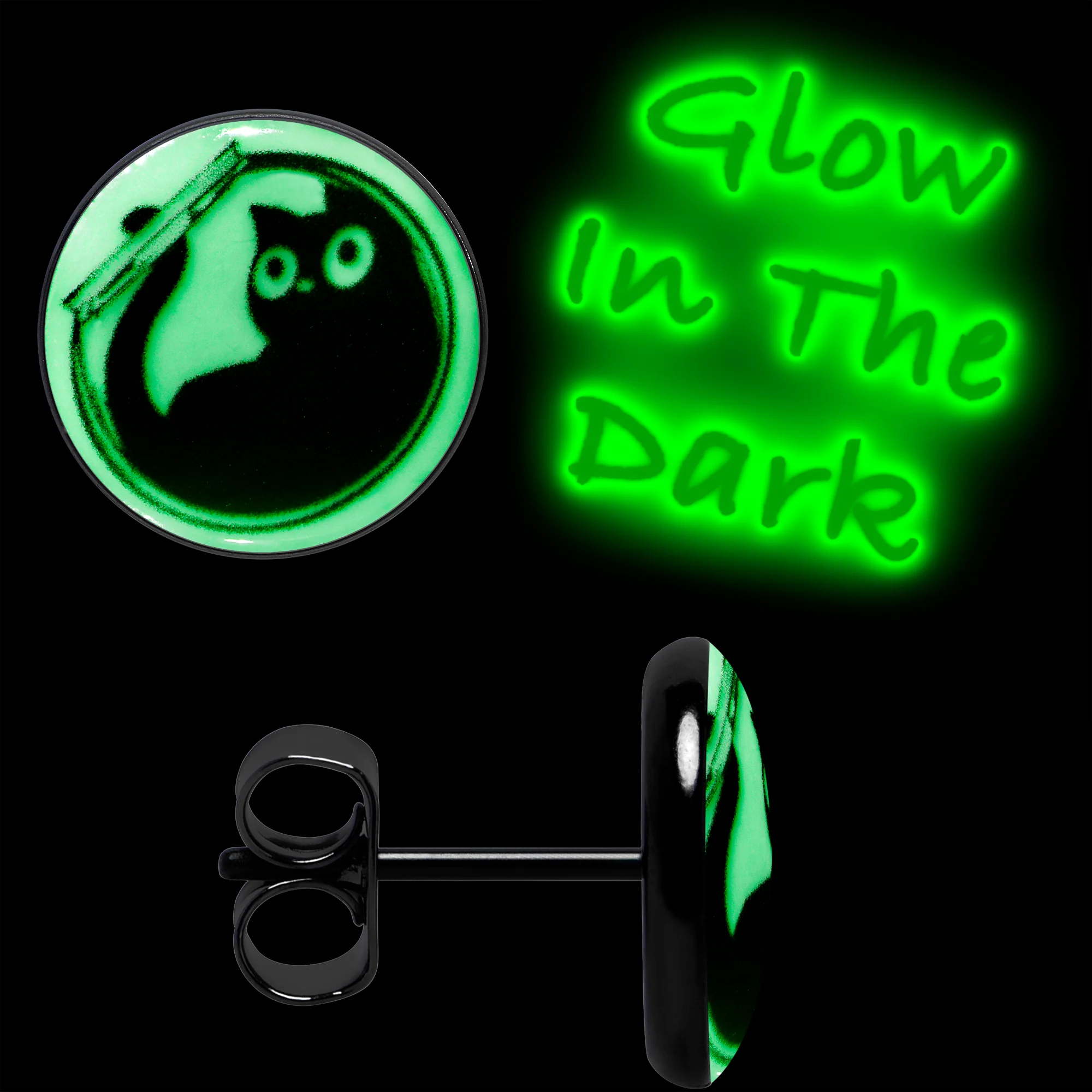 Fishbowl Kitty Cat Glow in the Dark Stud Earrings by Onyx O - Image 3