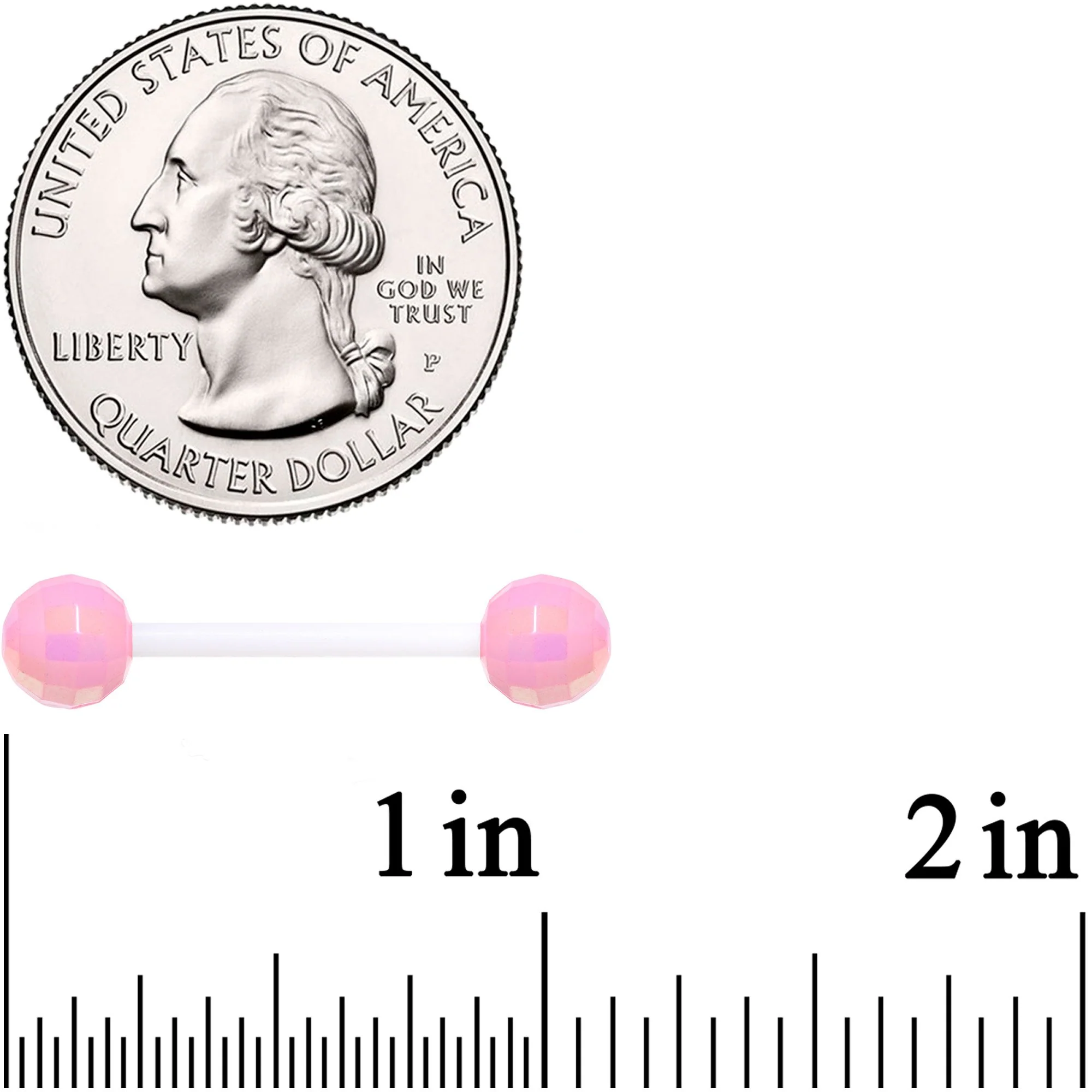 Flexible Acrylic Iridescent Pink Disco Ball Barbell Tongue Ring - Image 3