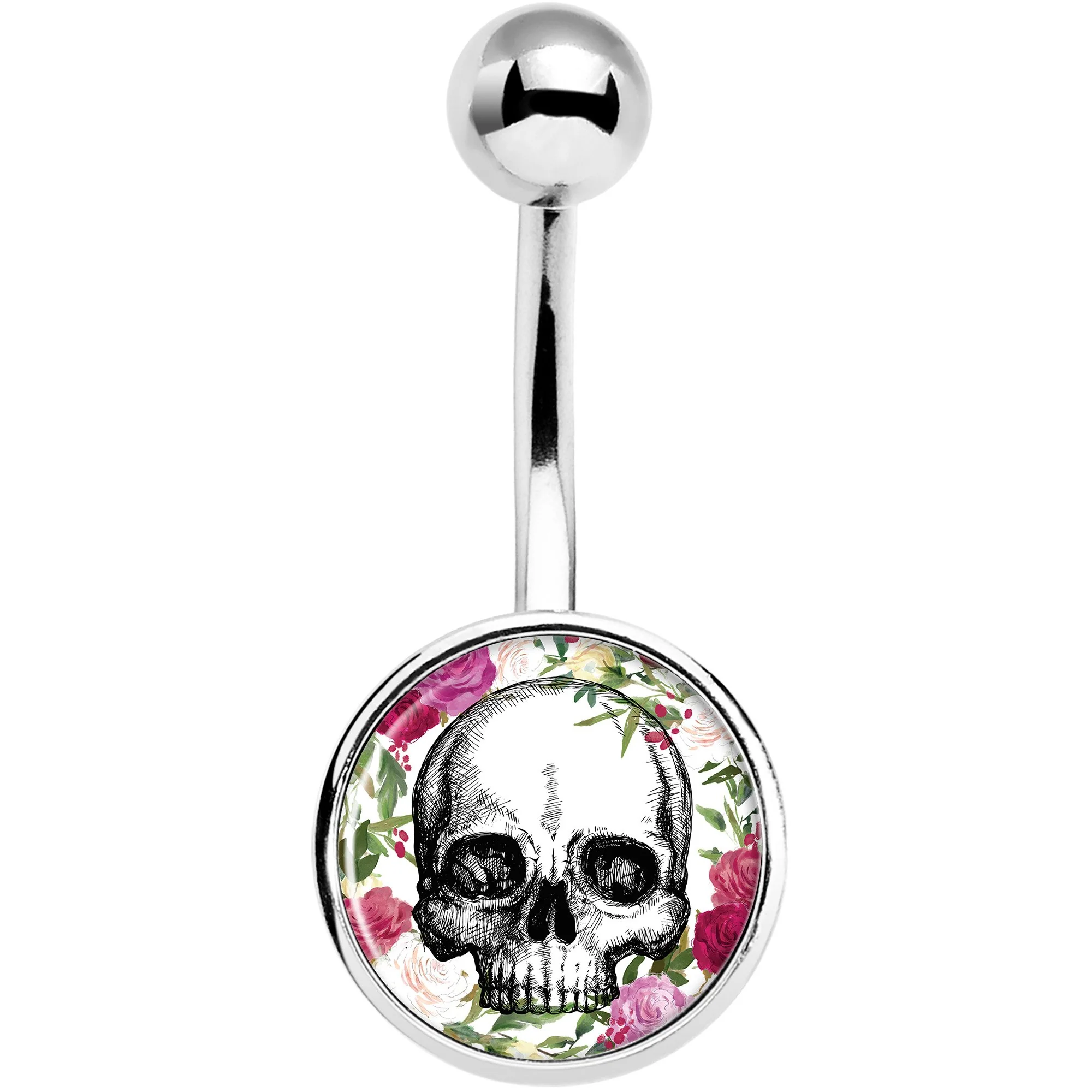 Floral Border Skull Belly Ring - Image 2