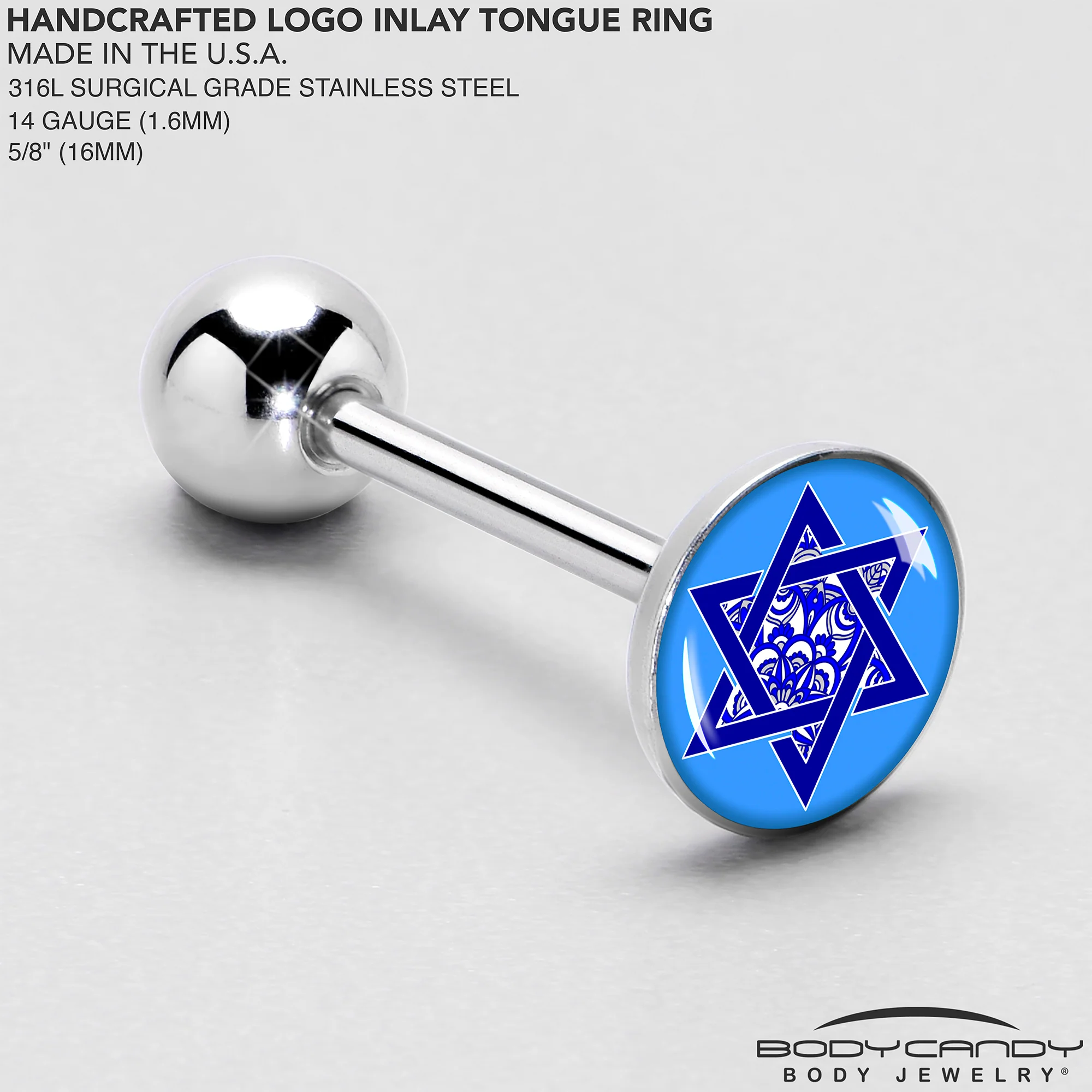 Floral Star of David Barbell Tongue Ring by Onyx O - Image 4