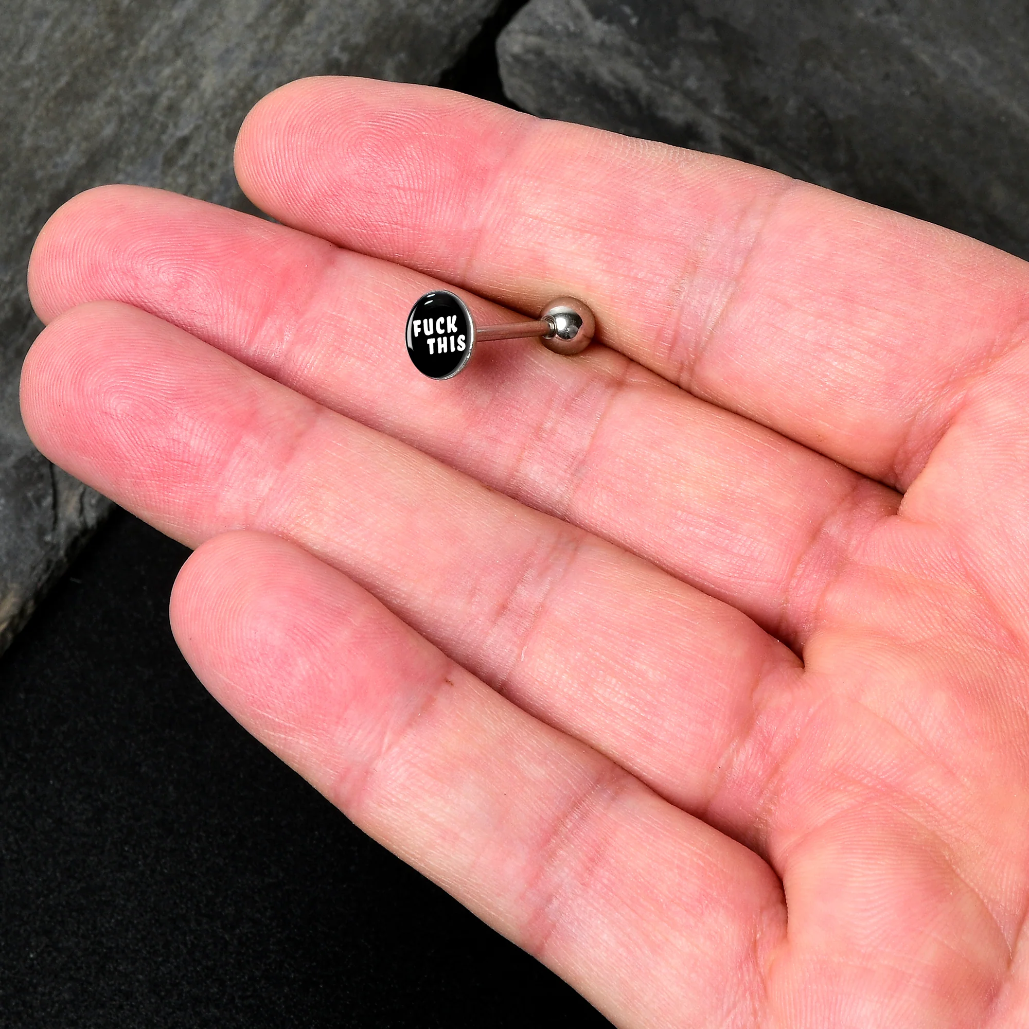 F*ck This Black White Barbell Tongue Ring - Image 2