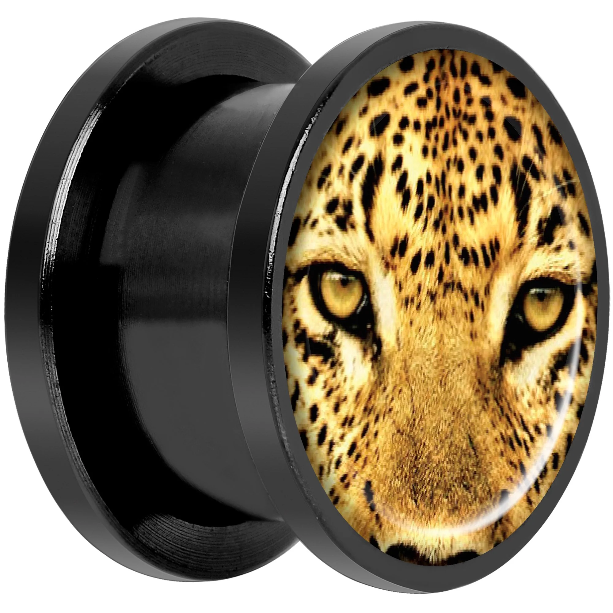 Full Color Leopard Eyes Black Anodized Screw Fit Plug Set 9/16 - Image 2