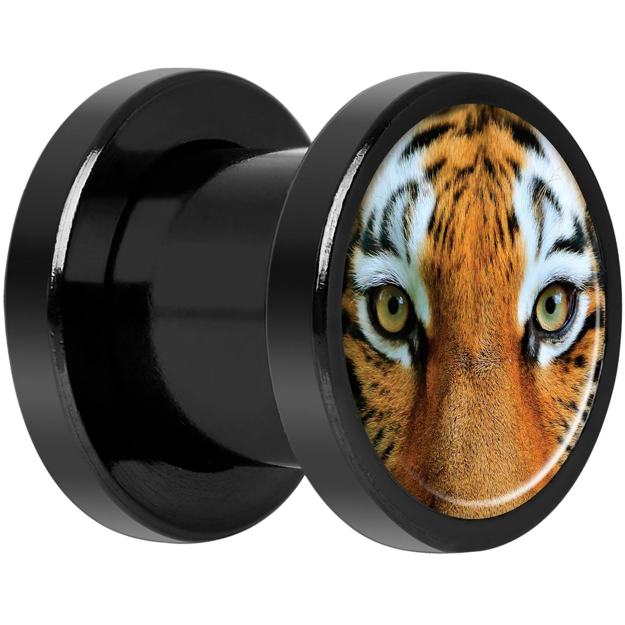 Full Color Tiger Eyes Black Anodized Screw Fit Plug Set 0G - Image 2